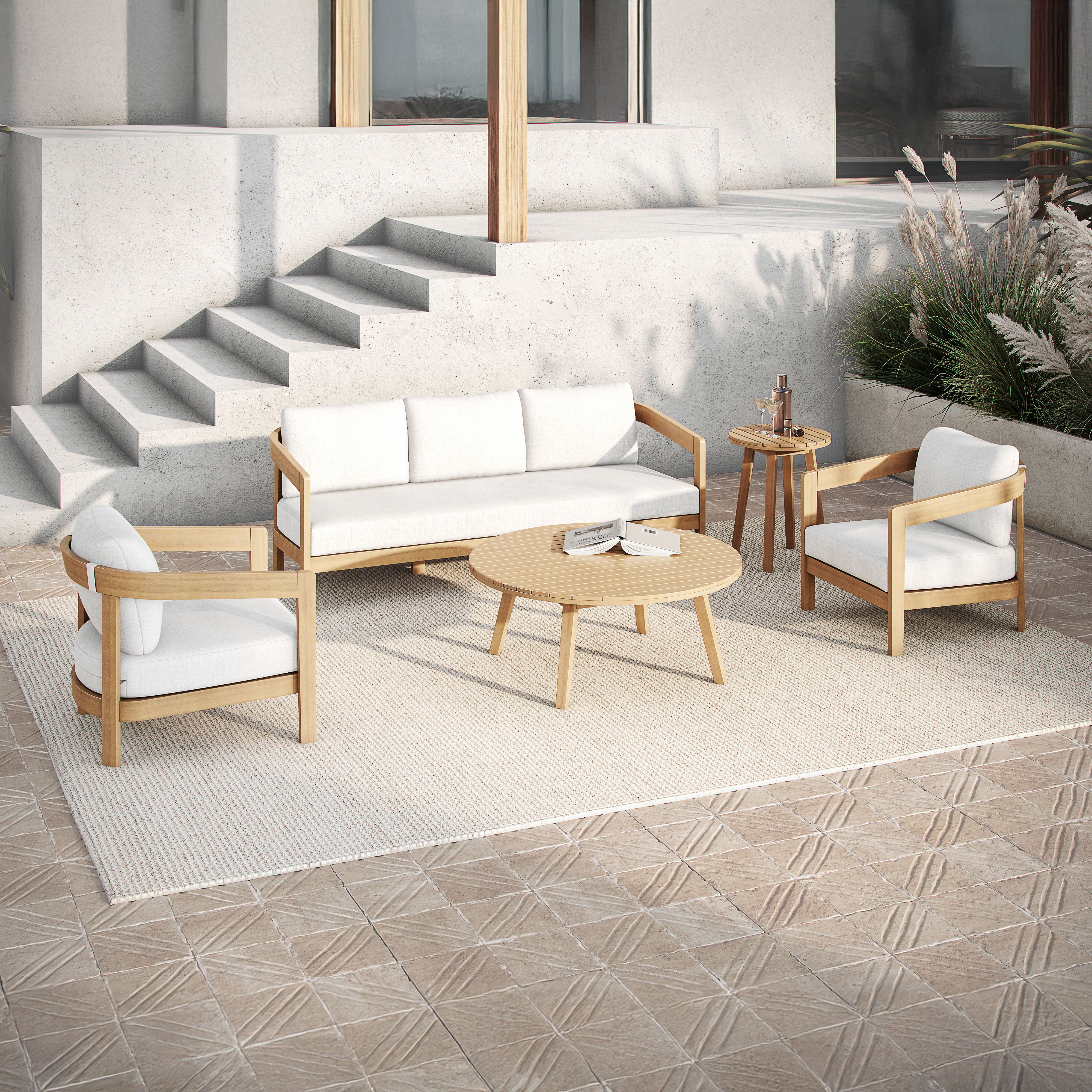 Wesley - 5 Piece Outdoor (Sofa & 2 Chairs & Coffee & End Table) - White