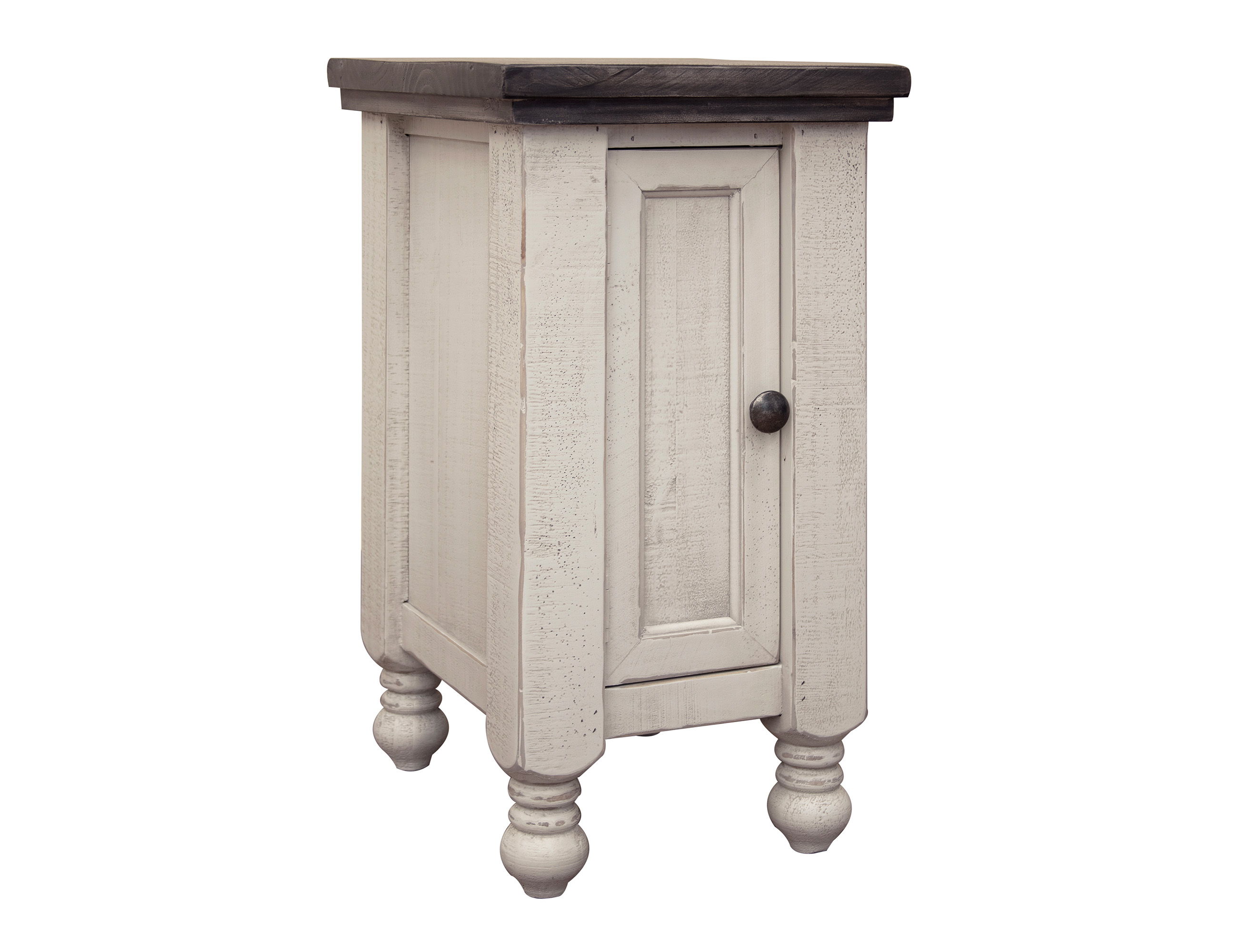 International Furniture Direct Stone - Chairside Table With 1 Door - Antiqued Ivory / Weathered Gray