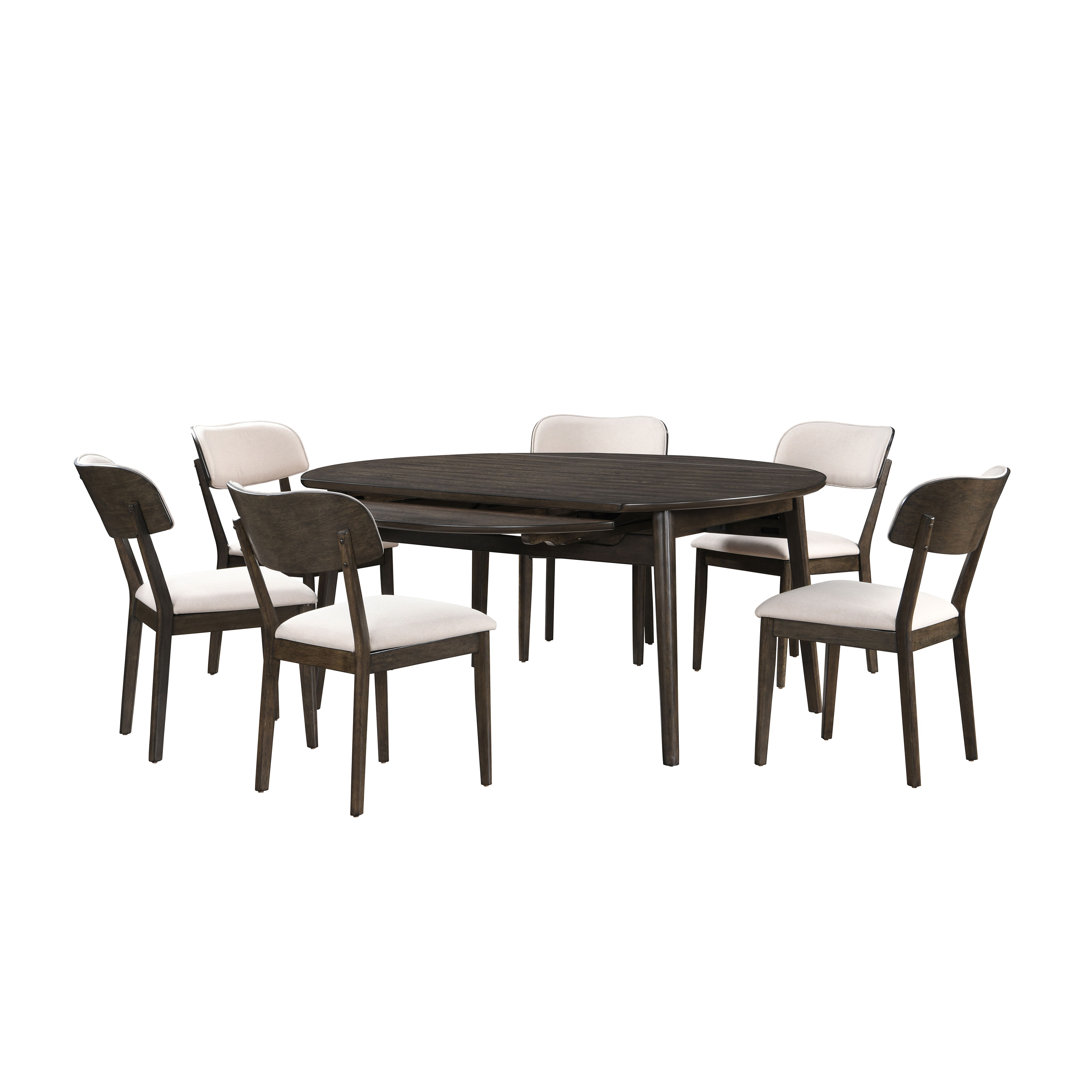 Rex - 65" Round Dining Table With Leaves & 6 Chairs - Dark Brown