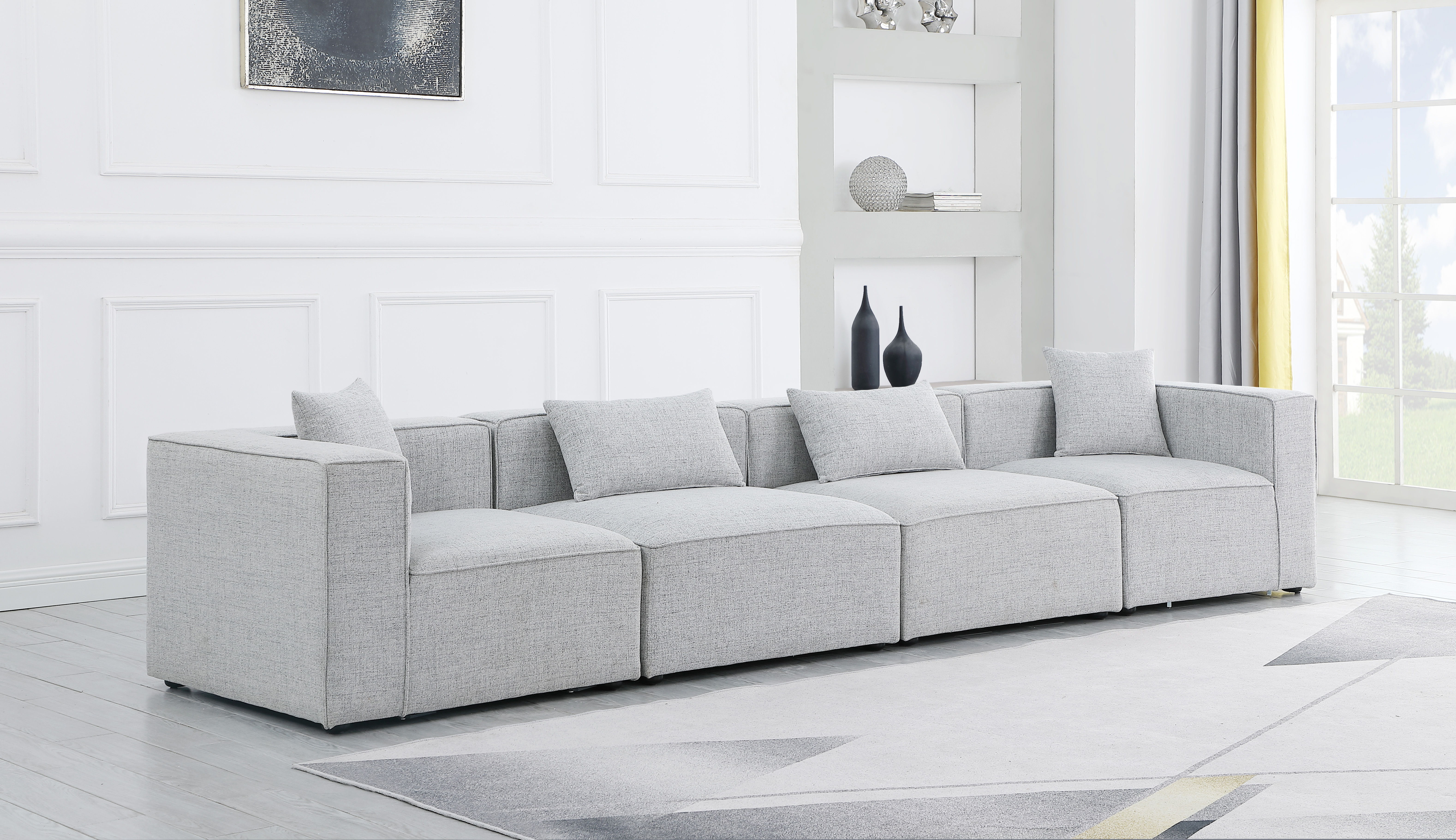 Cube - Linen Modular 4 Piece Sofa - Gray