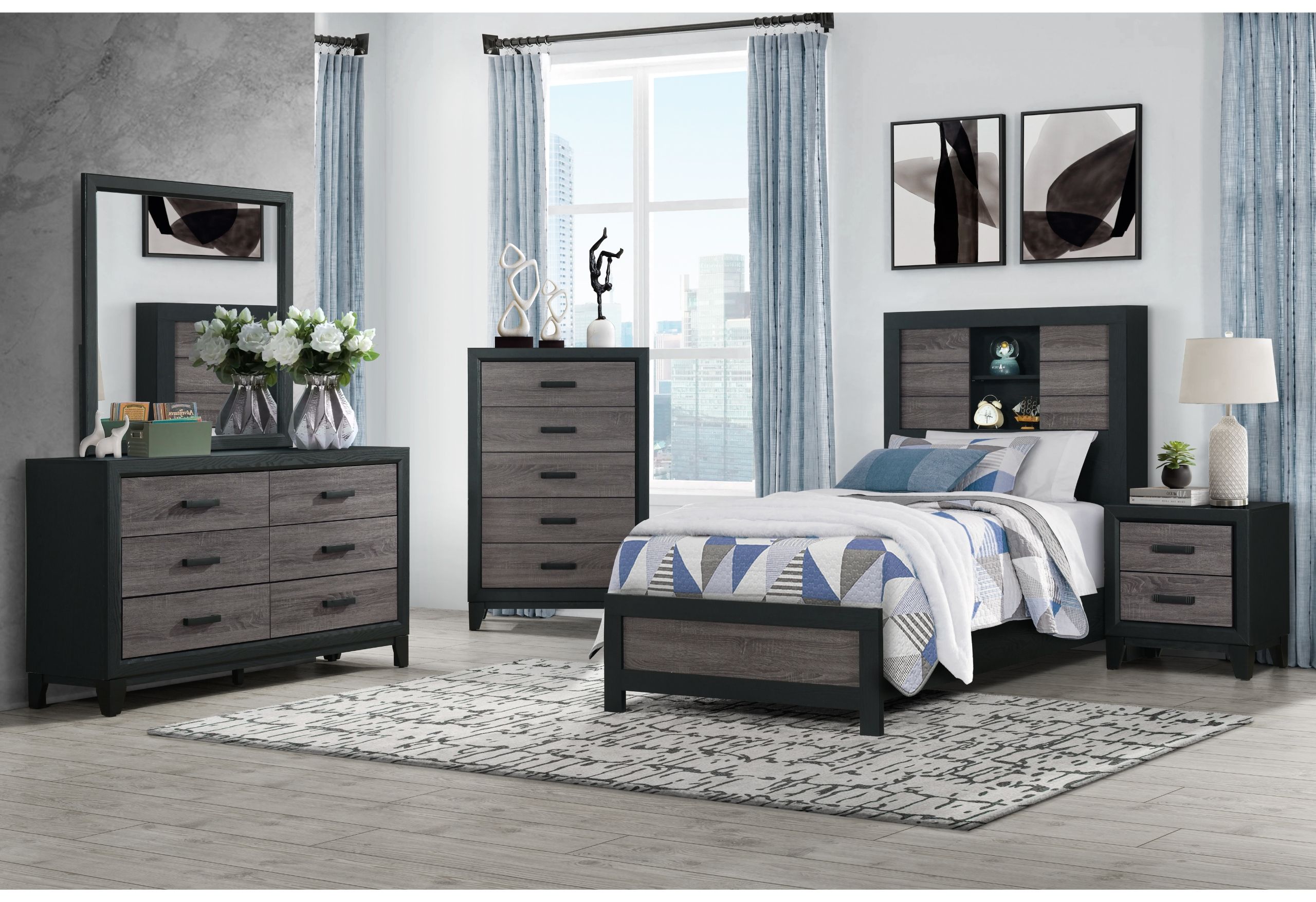Twin · 4 Pc · Bookcase Twin Bed, Dresser, Mirror And Nightstand