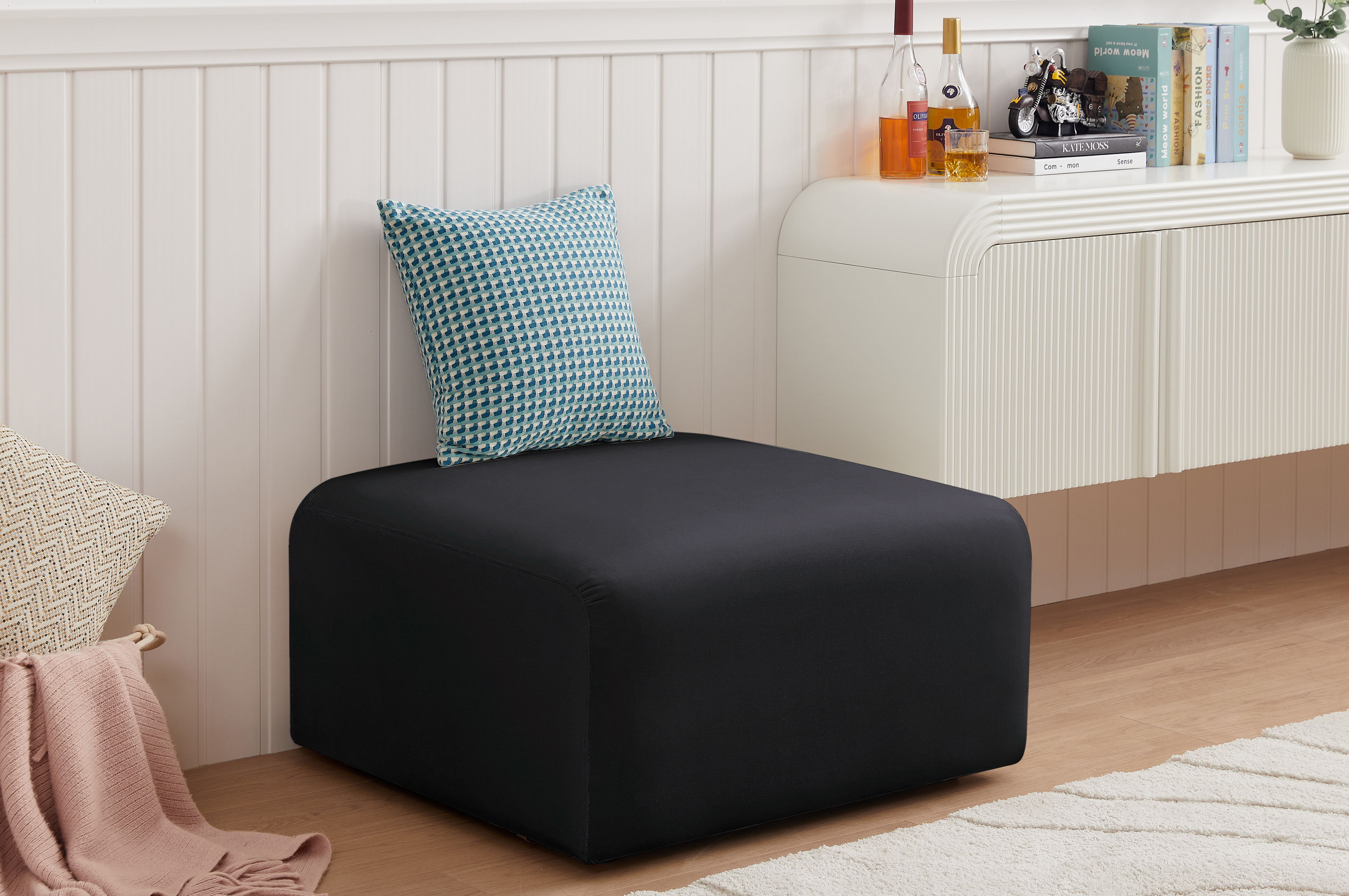 Arc - Velvet Ottoman - Black