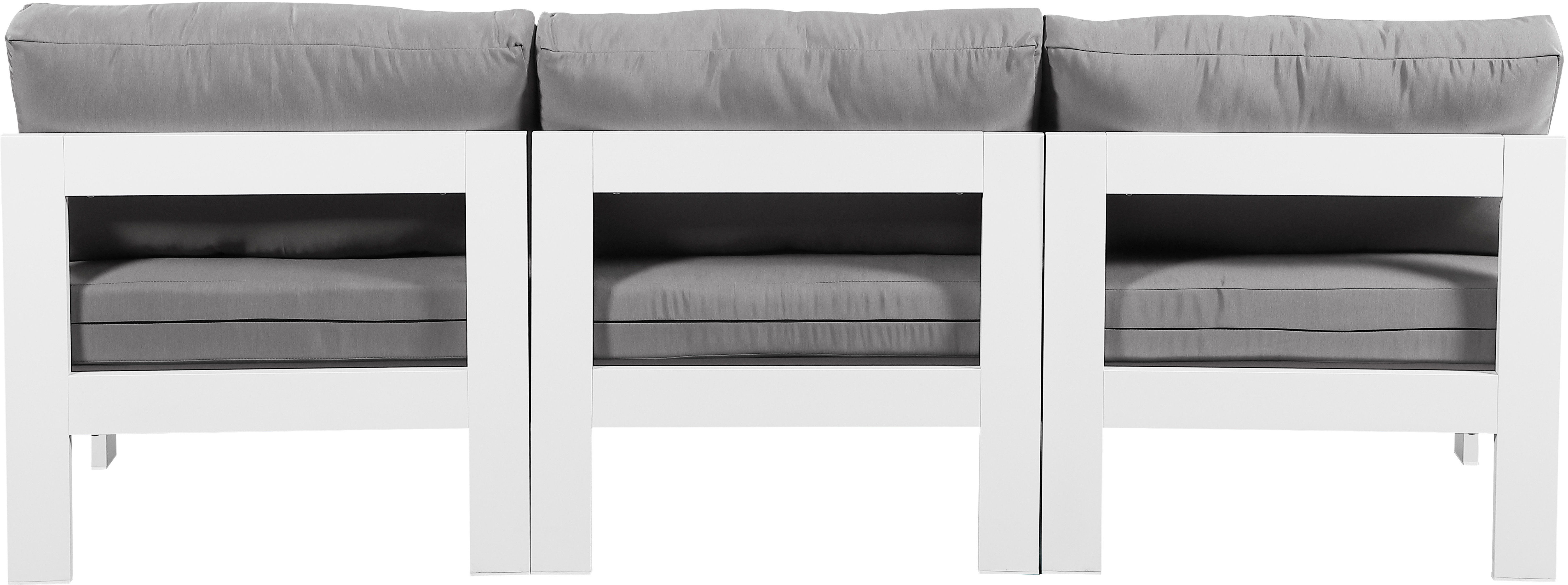 Nizuc - Outdoor Patio 3 Piece Armless Modular Sofa With White Frame - Gray