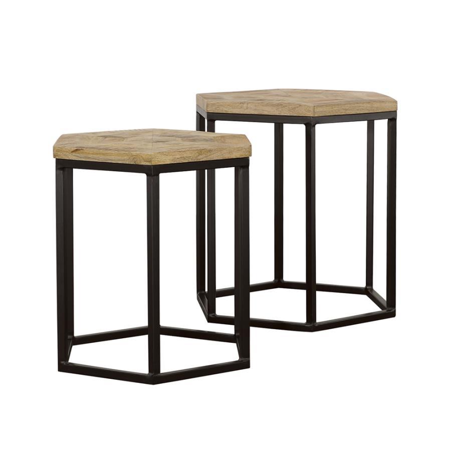 Adger - 2 Piece Hexagonal Nesting Tables - Natural And Black Image