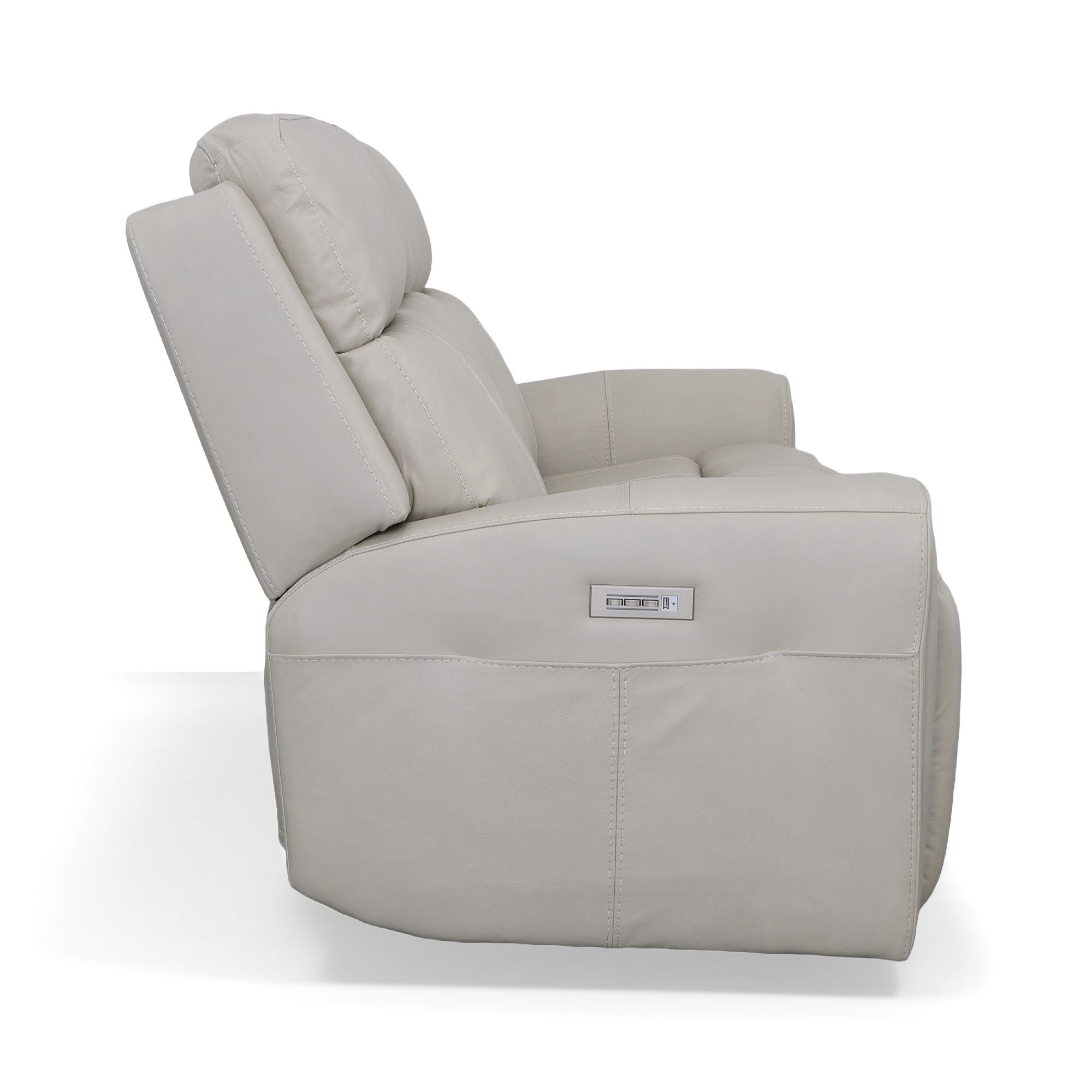 Barnett - Power Reclining Sofa With Power Headrests & Lumbar - Timber, light gray, view 4