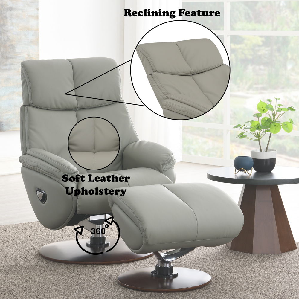 Kandoro - Motion Accent Chair With Swivel & Ottoman - Gray Leather & Brown Base, gray, view 6