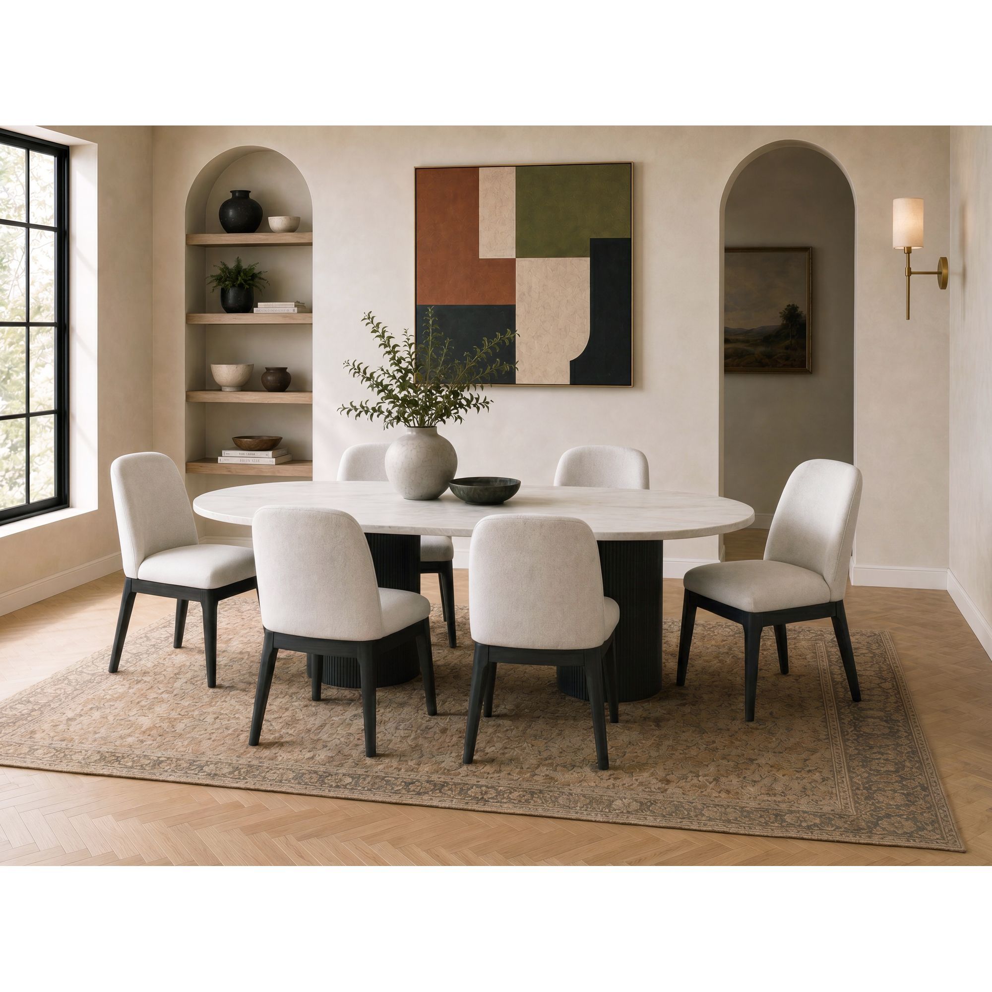 Sylvie - 7 Piece Standard Height Dining Set (Oval Table And Six Chairs) - Black With Grain