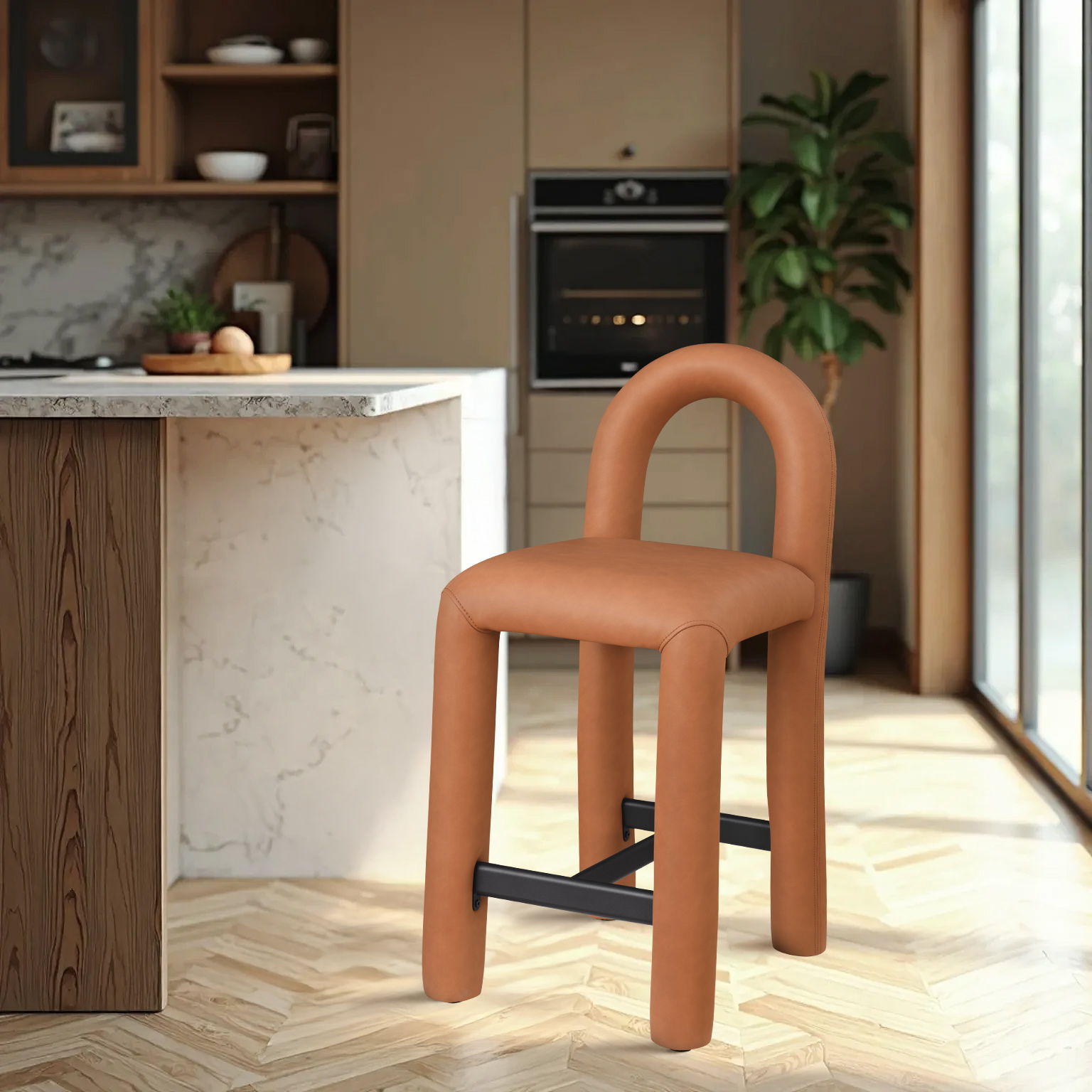 Amari - Faux Leather Stool - Cognac