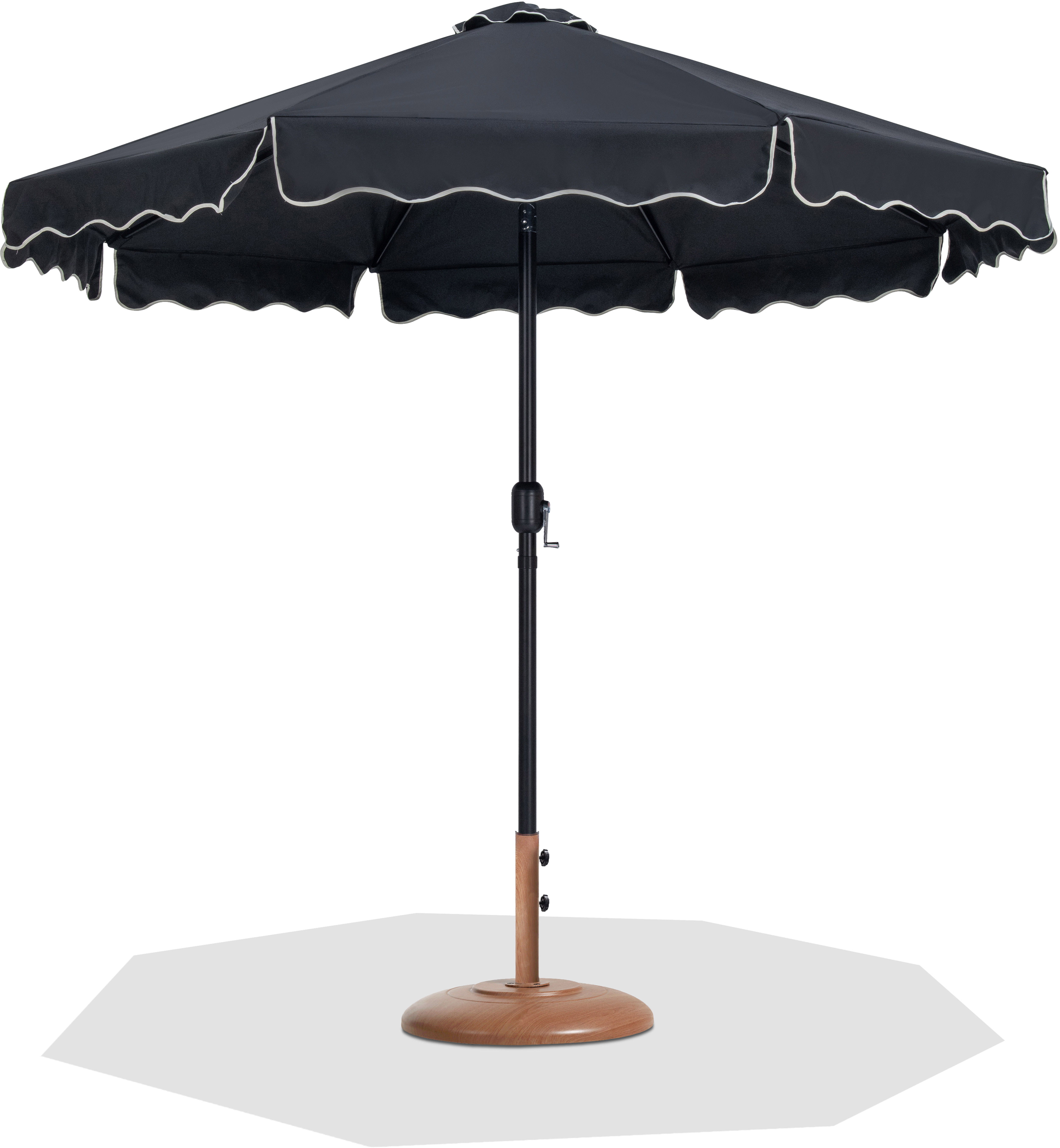 Amalfi - With Cream Piping Aluminum Patio Umbrella With Teak Base / Black Pole - Black