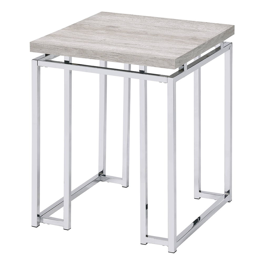 Chafik - End Table - Natural Oak & Chrome, light brown, view 2