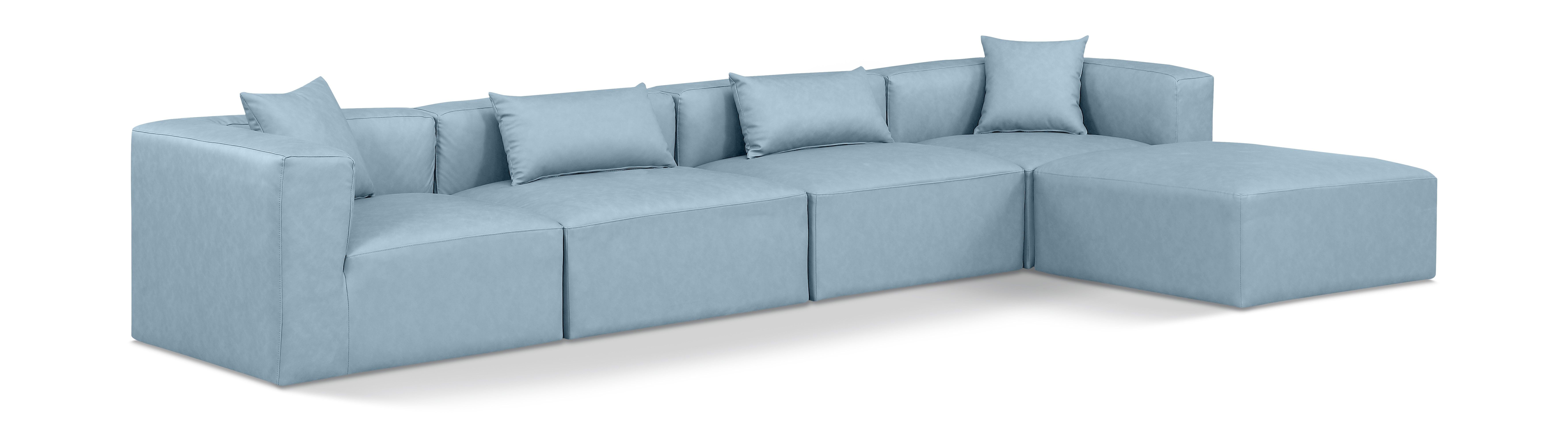 Cube - 5 Piece Modular Sectional With Chaise - Light Blue