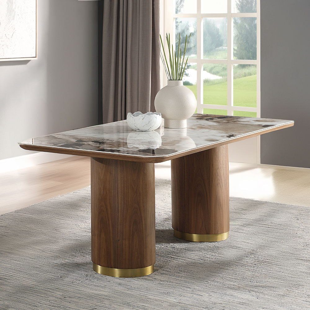 Willene - Dining Table With Ceramic Top - Walnut, dark brown