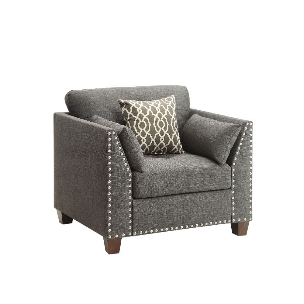 Laurissa - Chair With 3 Pillows - Light Charcoal Linen, dark gray