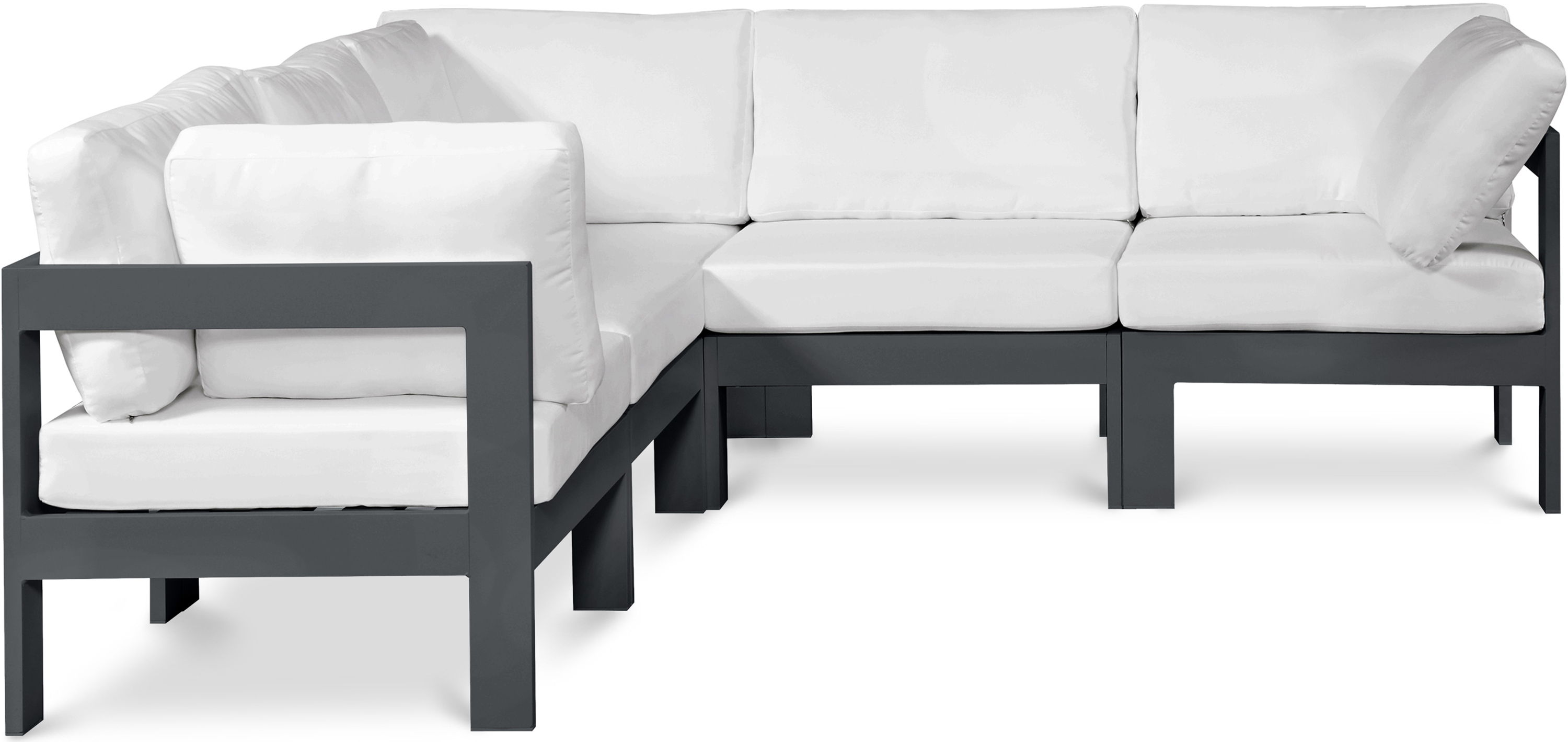 Nizuc - Outdoor Patio 5 Piece Modular Corner Sectional With Gray Frame - White