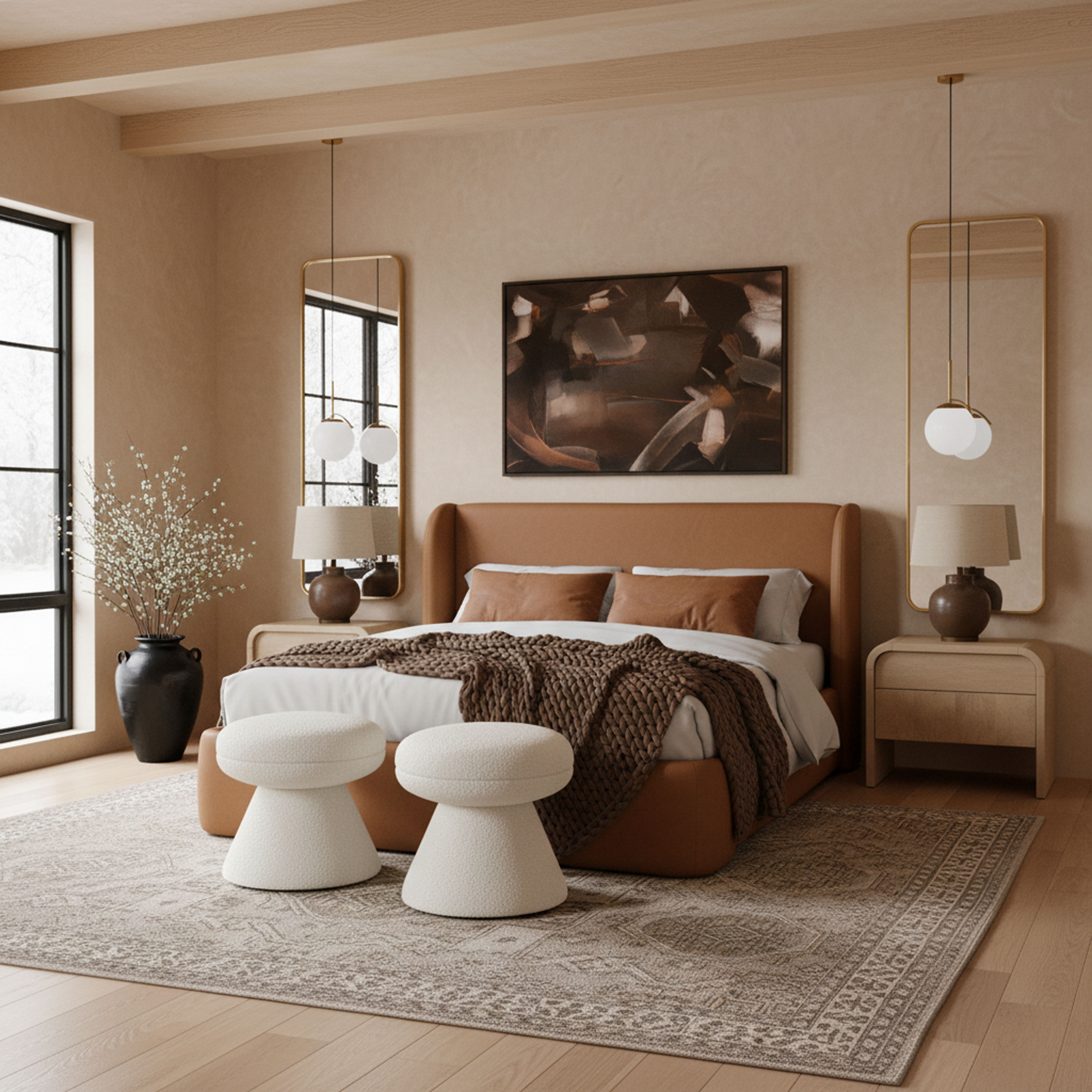 Warby - Vegan Leather Upholstered Full Bed - Cognac