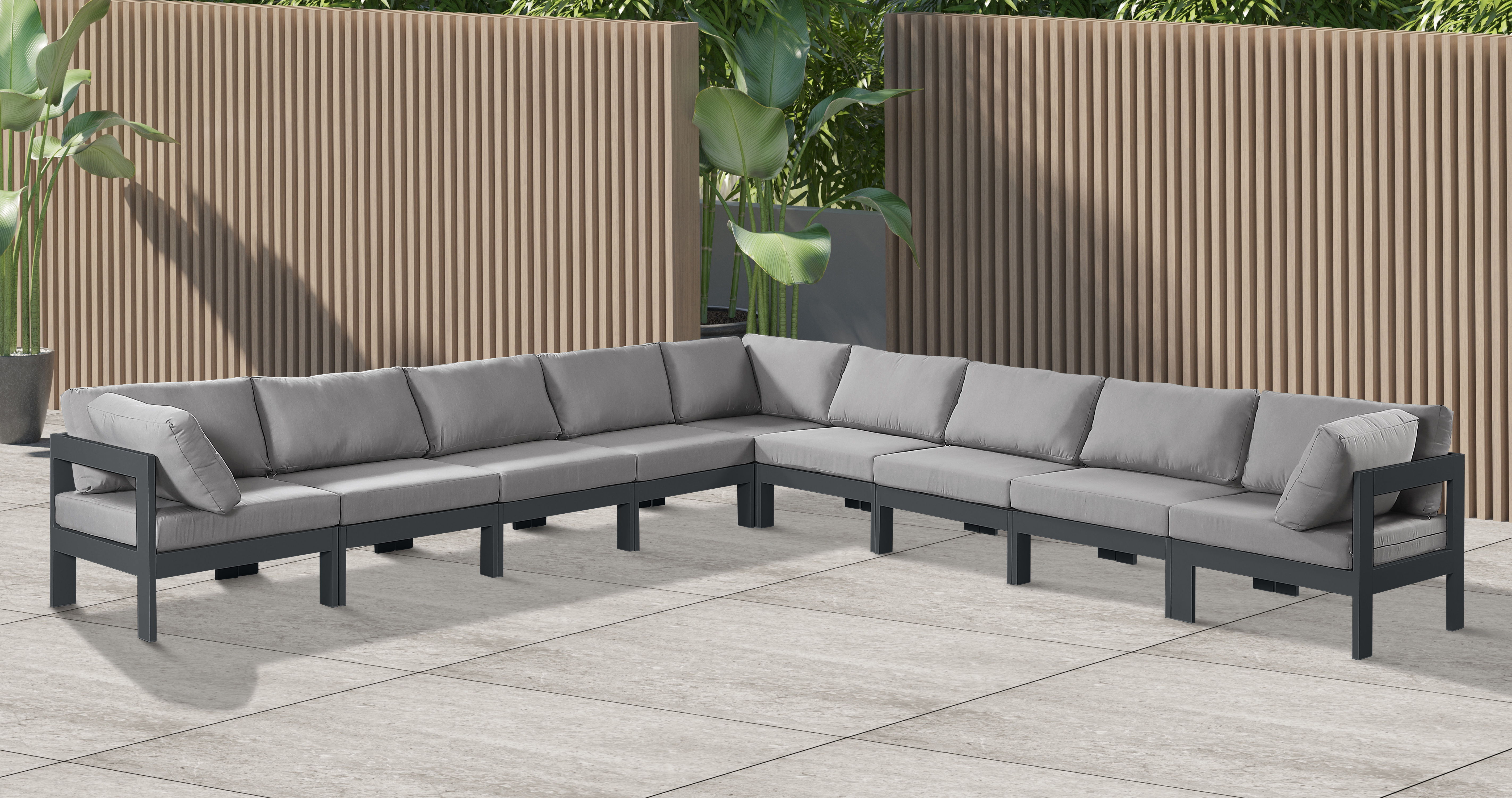 Nizuc - Outdoor Patio 9 Piece Modular Corner Sectional With Gray Frame - Gray