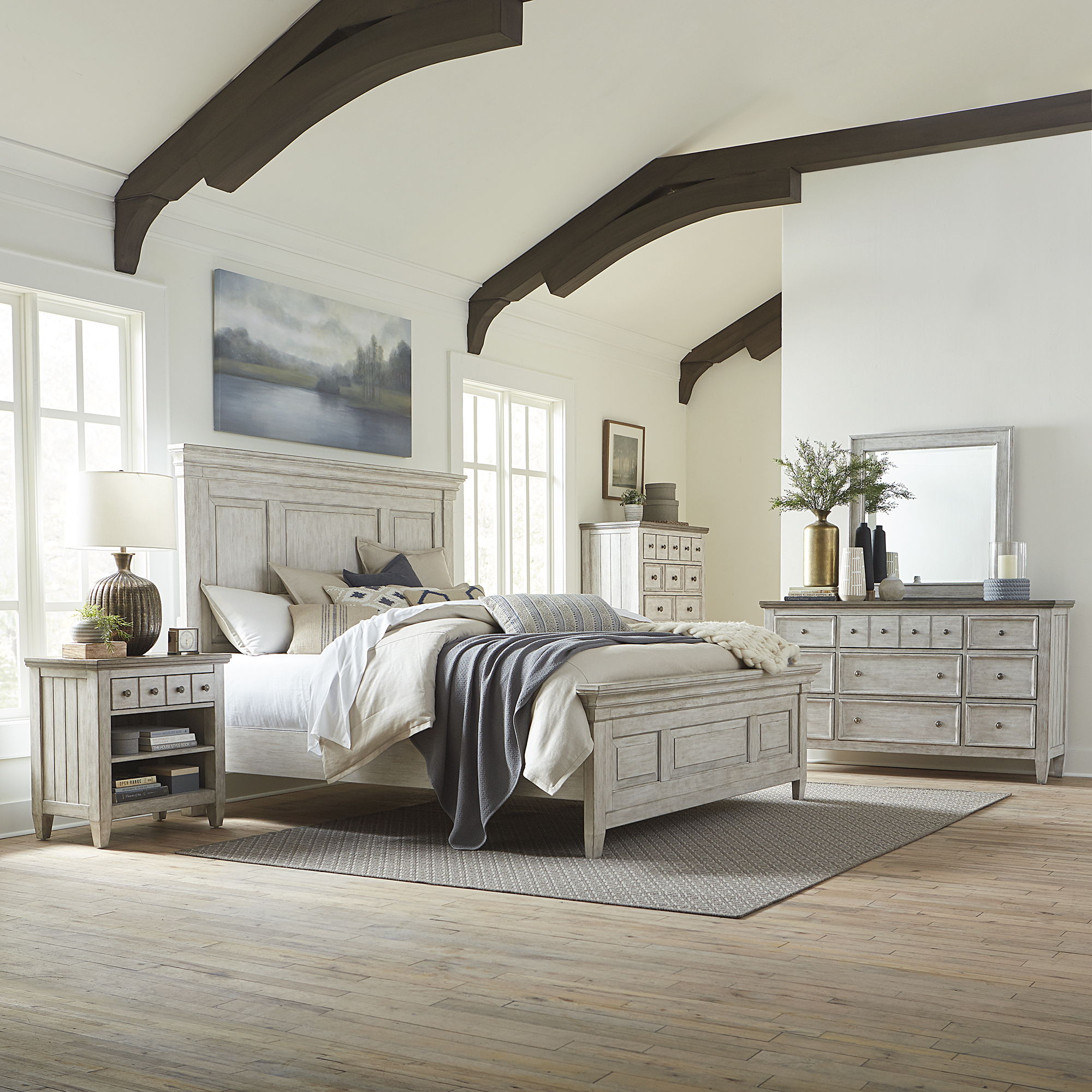Heartland - 5 Piece Bedroom Set (King Panel Bed, Dresser & Mirror, Chest, Nightstand) - White Image