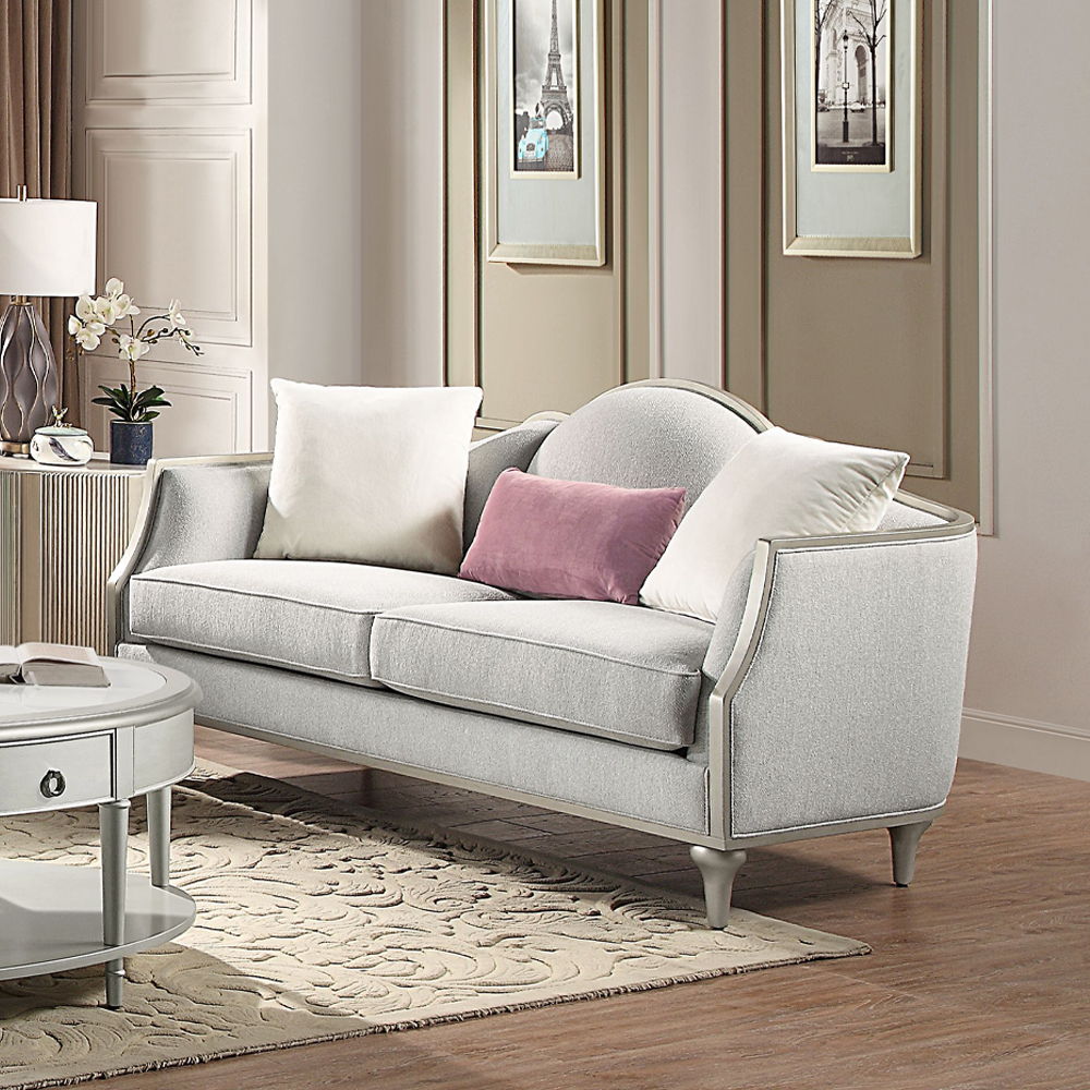 Kasa - Loveseat With 3 Pillows - Beige Linen & Champagne, beige, view 4