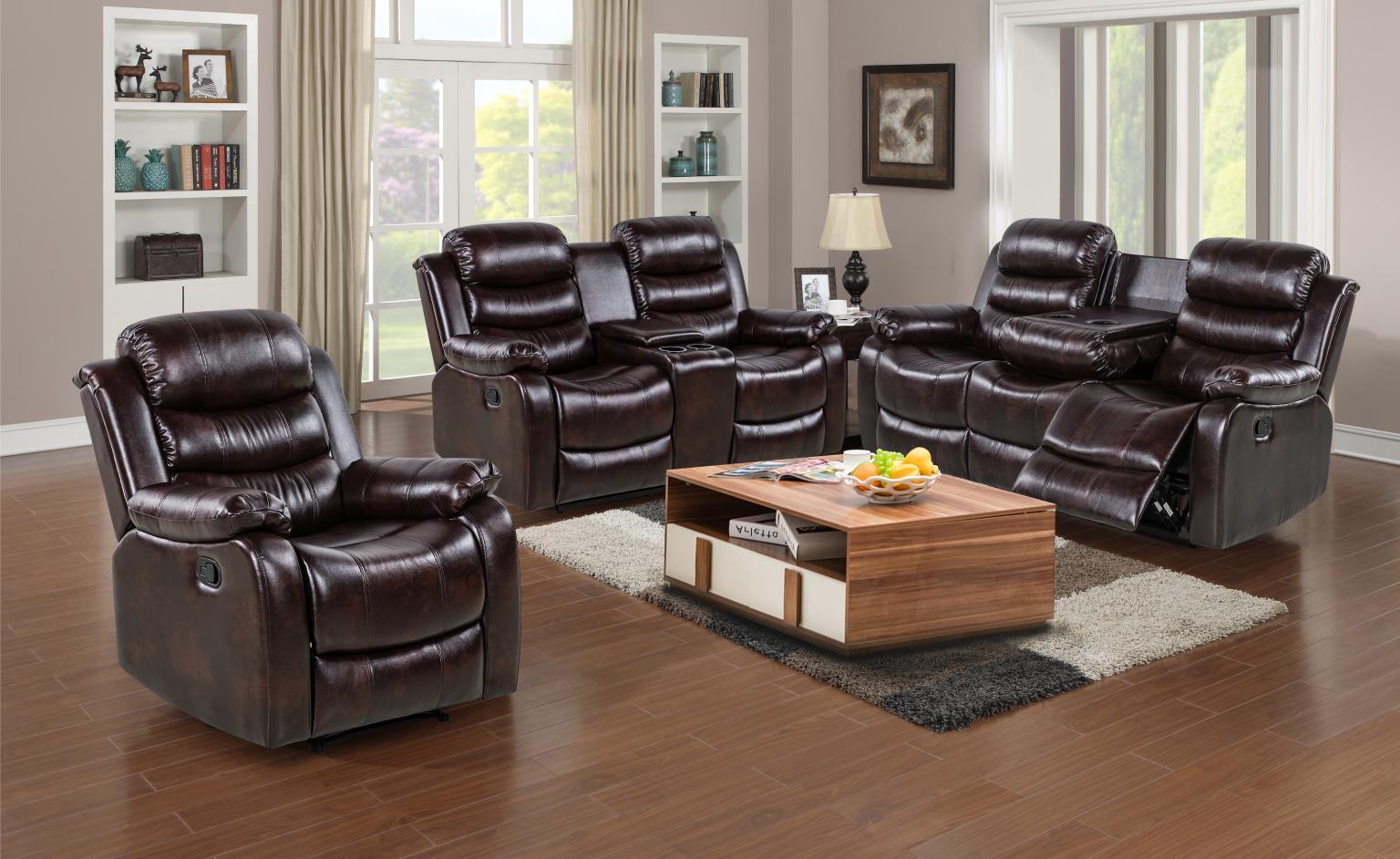 U191 - 2 Piece Living Room Set (Motion Sofa & Motion Loveseat) - Dark Brown