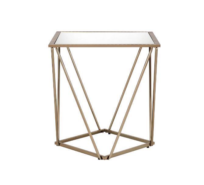 Fogya - End Table - Mirrored & Champagne Gold, gold, view 2