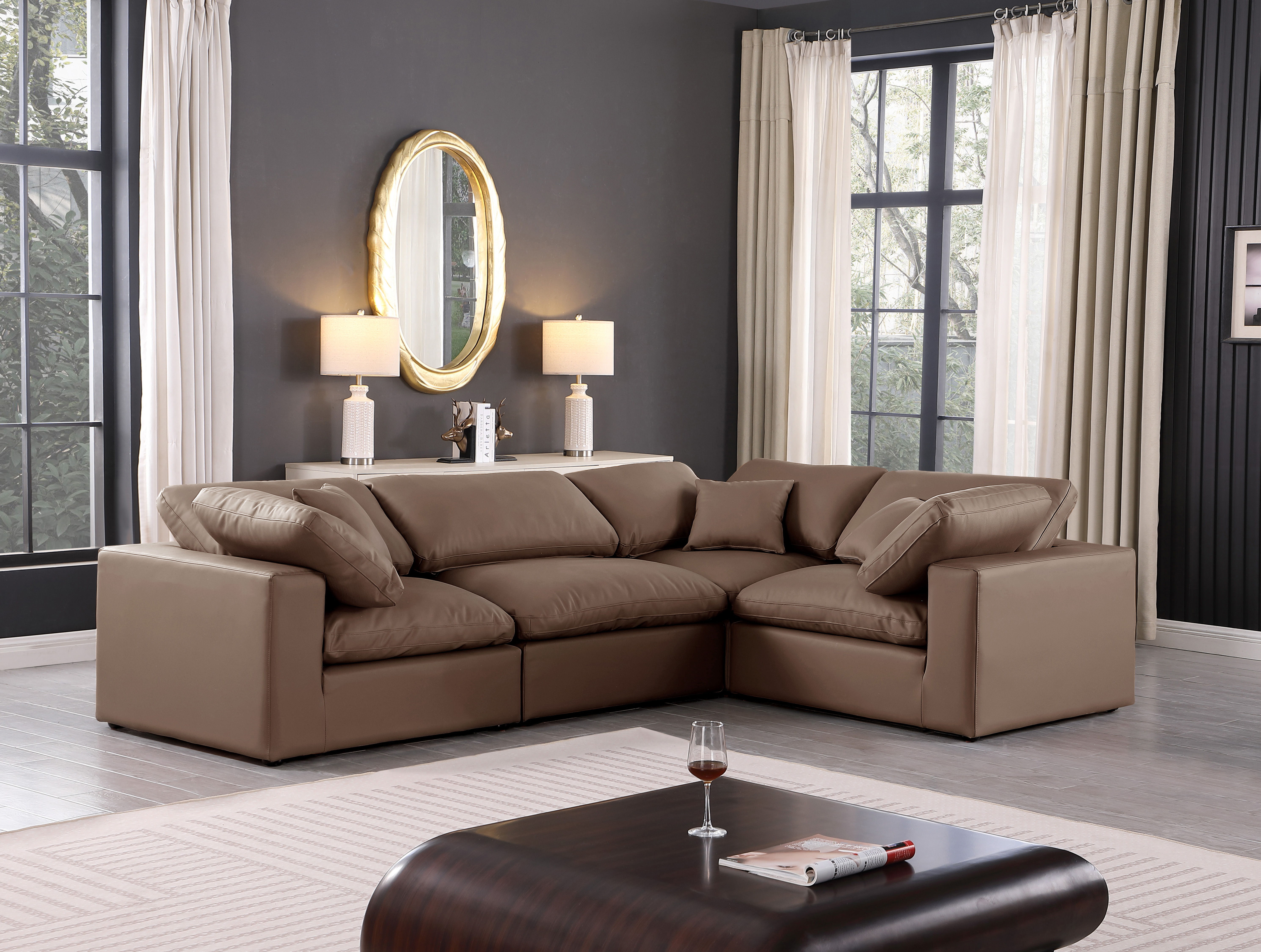 Comfy - 4 Piece Faux Leather Modular Sectional - Brown
