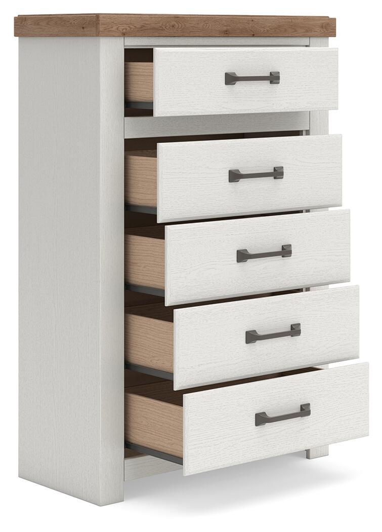 Ashley Furniture Savonport - Five Drawer Chest - White / Brown - Image 4