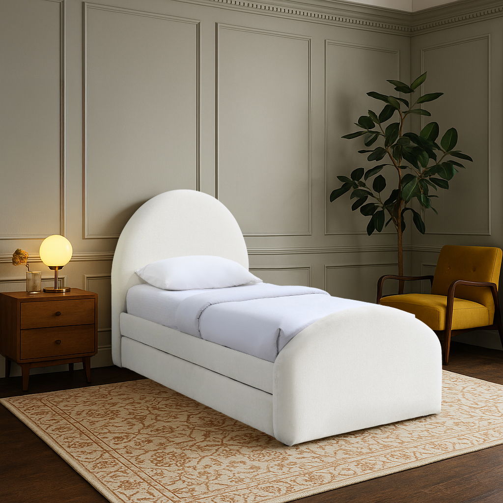 Andaz - Chenille Fabric Upholstered Twin Trundle Bed - Cream