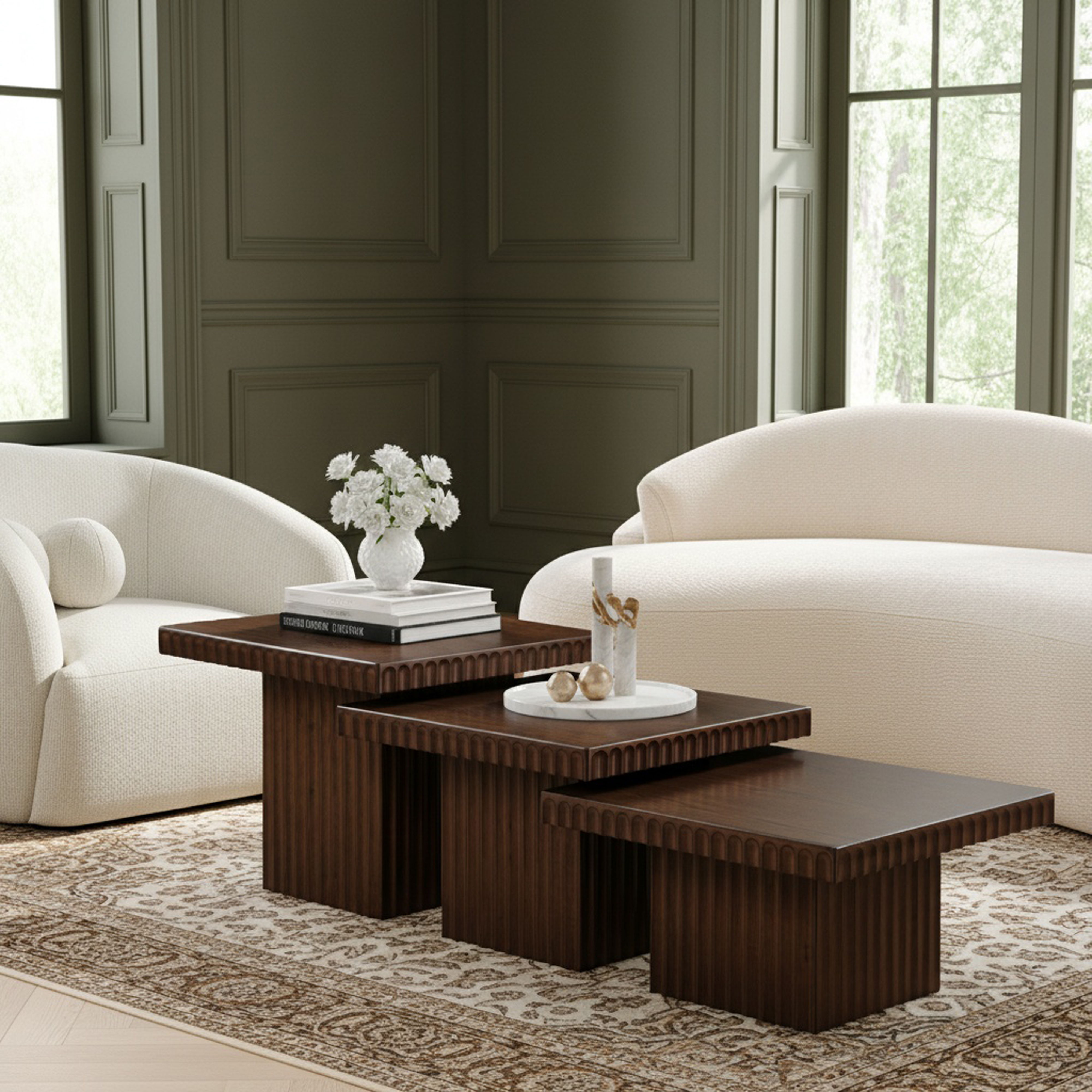 Spencer - Oak Veneer 3 Piece Coffee Table - Brown