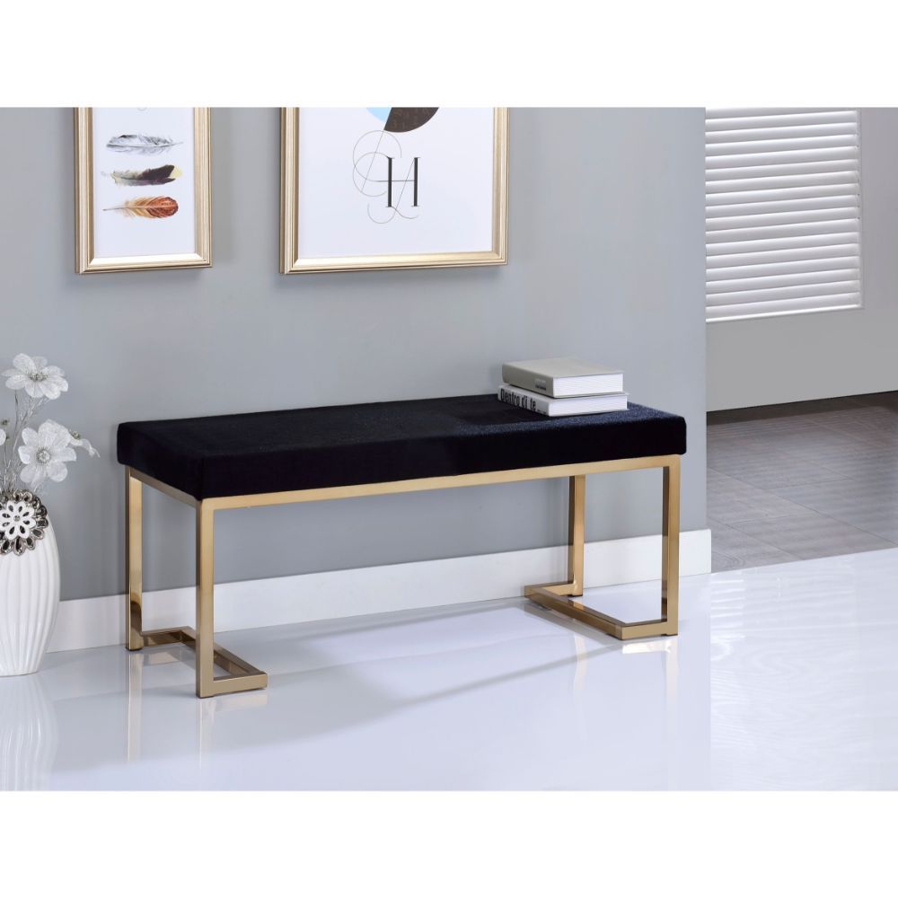 Boice - Bench - Black Fabric & Champagne, black, view 3