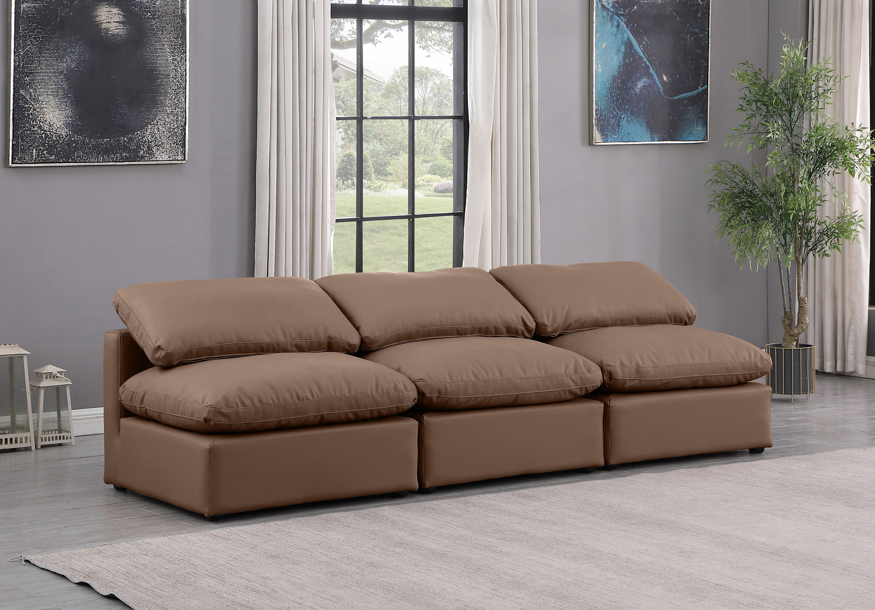 Indulge - Faux Leather 3 Piece Modular Armless Sofa - Brown