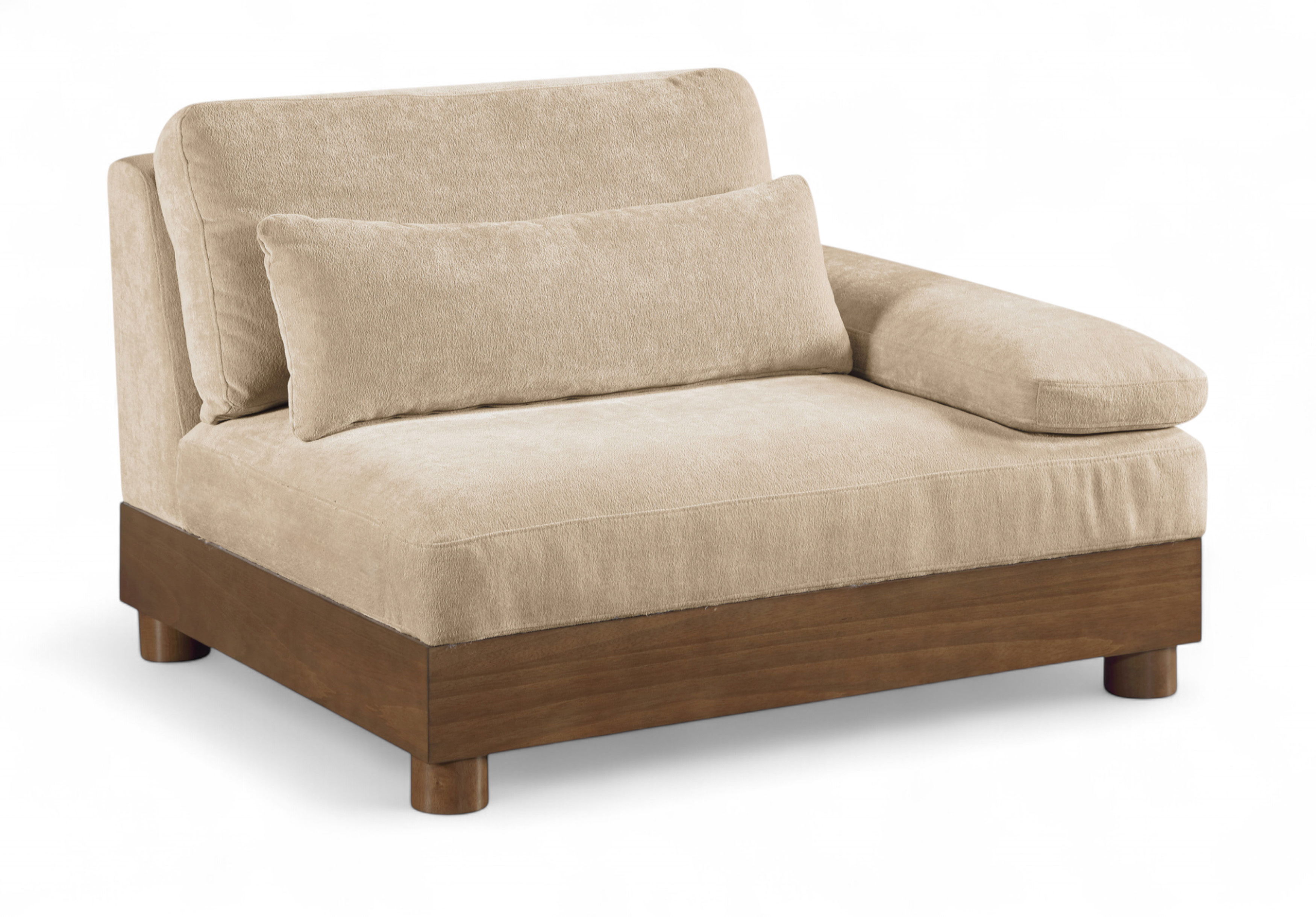 Turin - Chenille Fabric Upholstered Modular Right Arm Chair - Beige / Brown Walnut