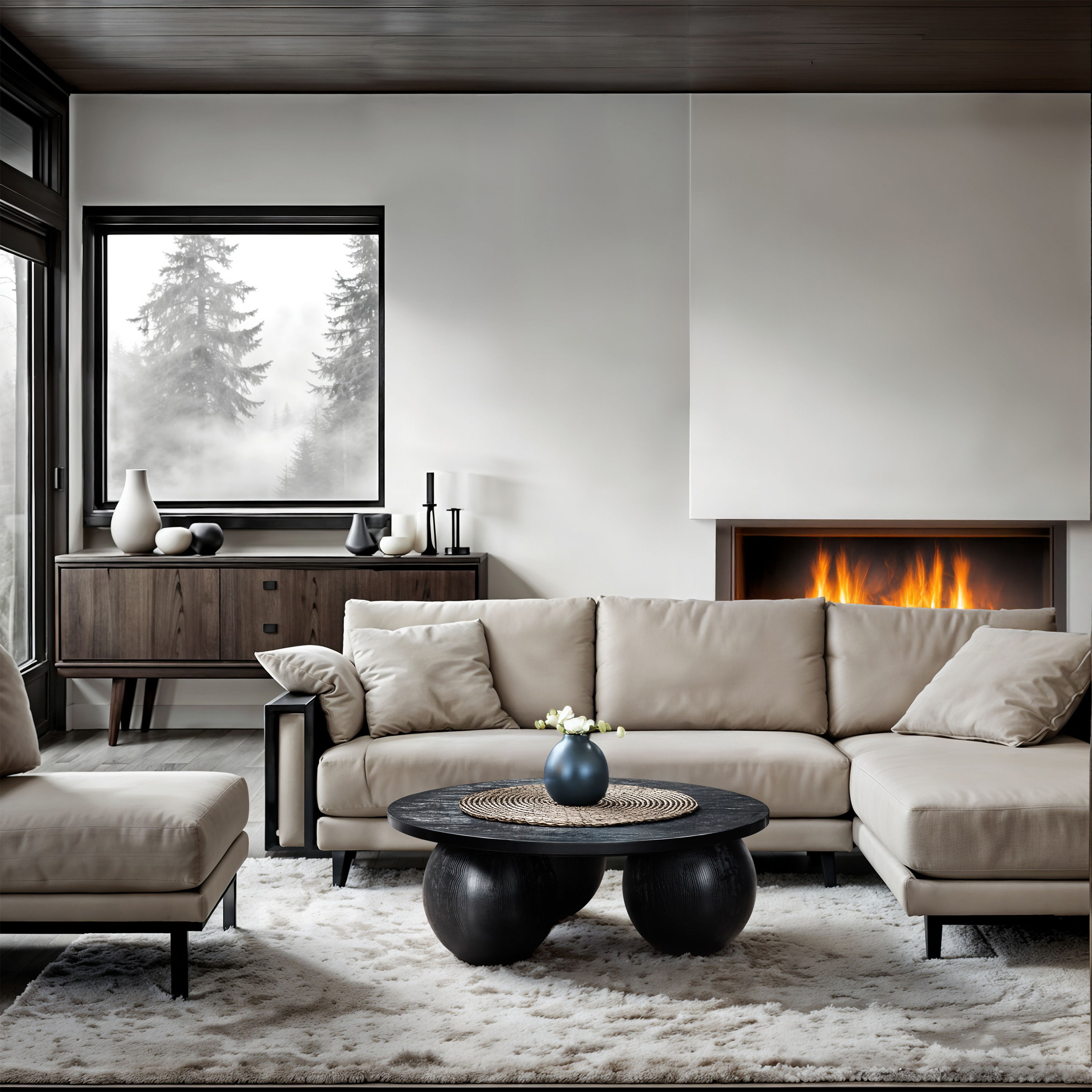 Fitch - Wood Oak Veneer Coffee Table - Black