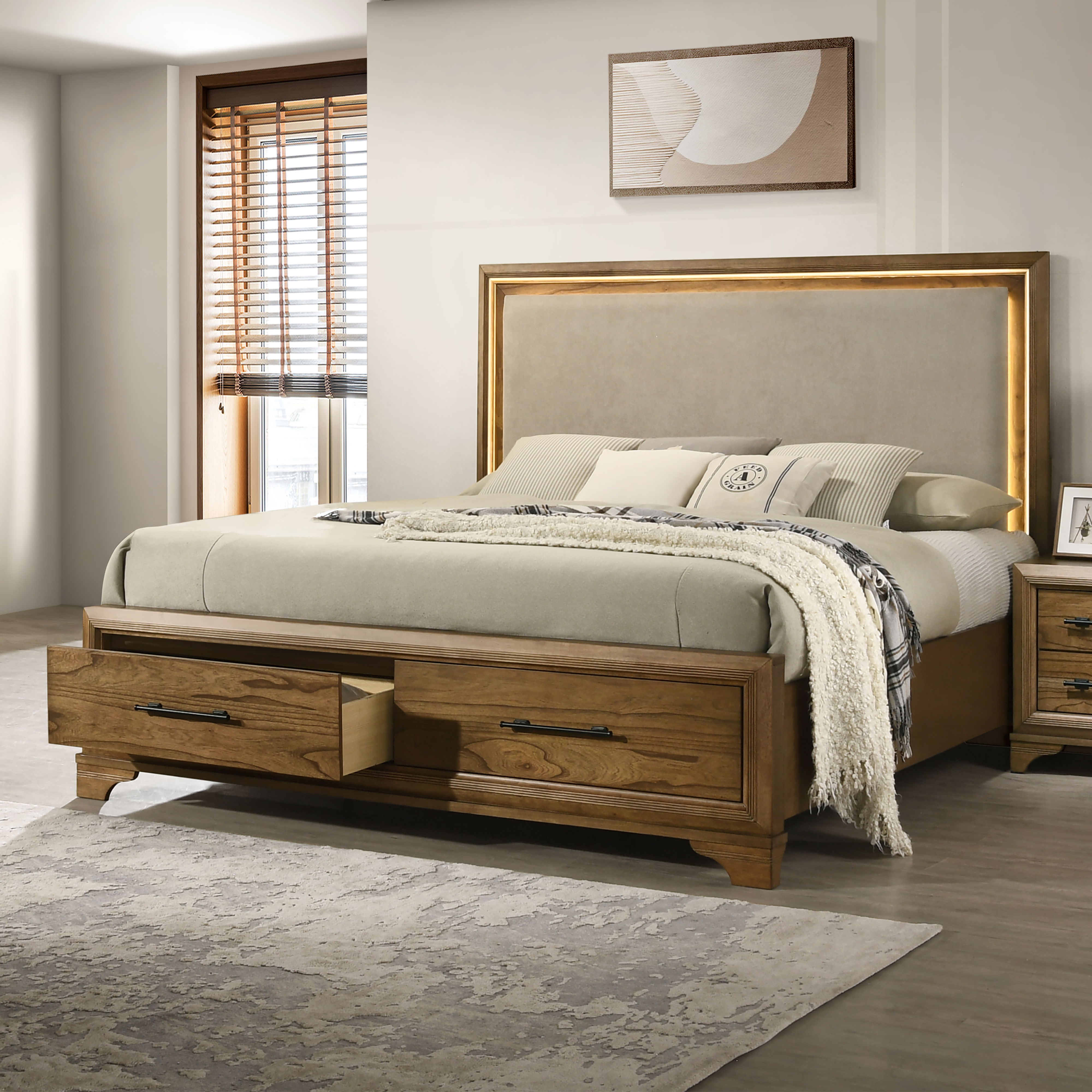 Talcott - 5/0 Queen Bed - Light Brown, light brown