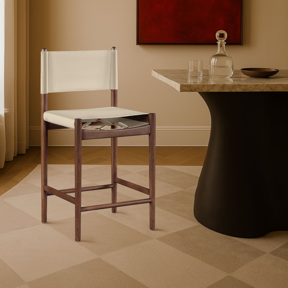 Rawlins - Vegan Leather Upholstered Counter Stool - Beige