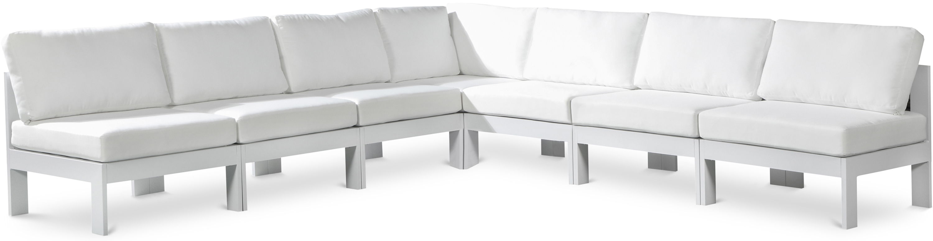 Nizuc - Outdoor Patio 7 Piece Modular Croner Armless Sectional With White Frame - White