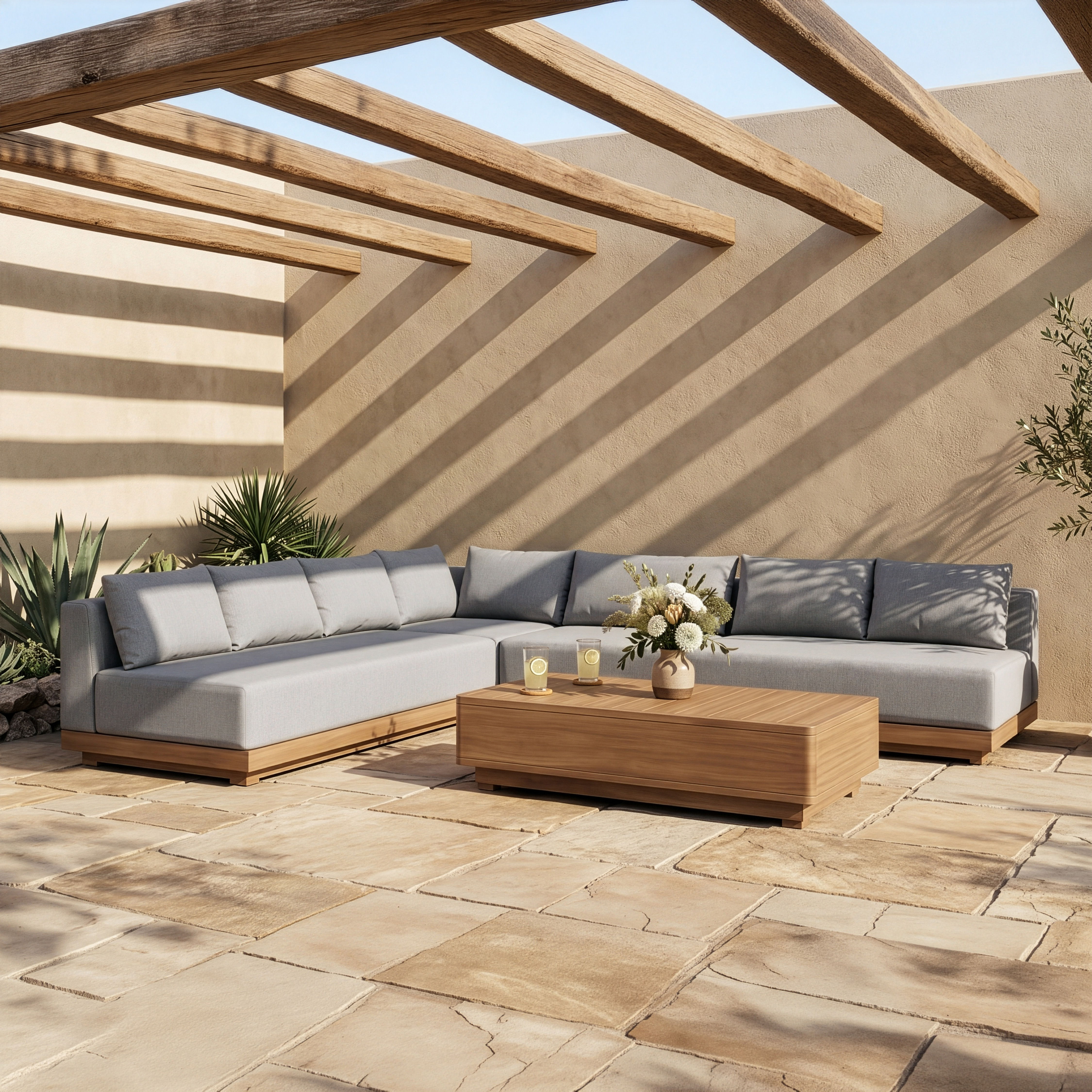 Solace - Olefin Performance Fabric 4 Piece Outdoor Patio Modular Sectional - Gray