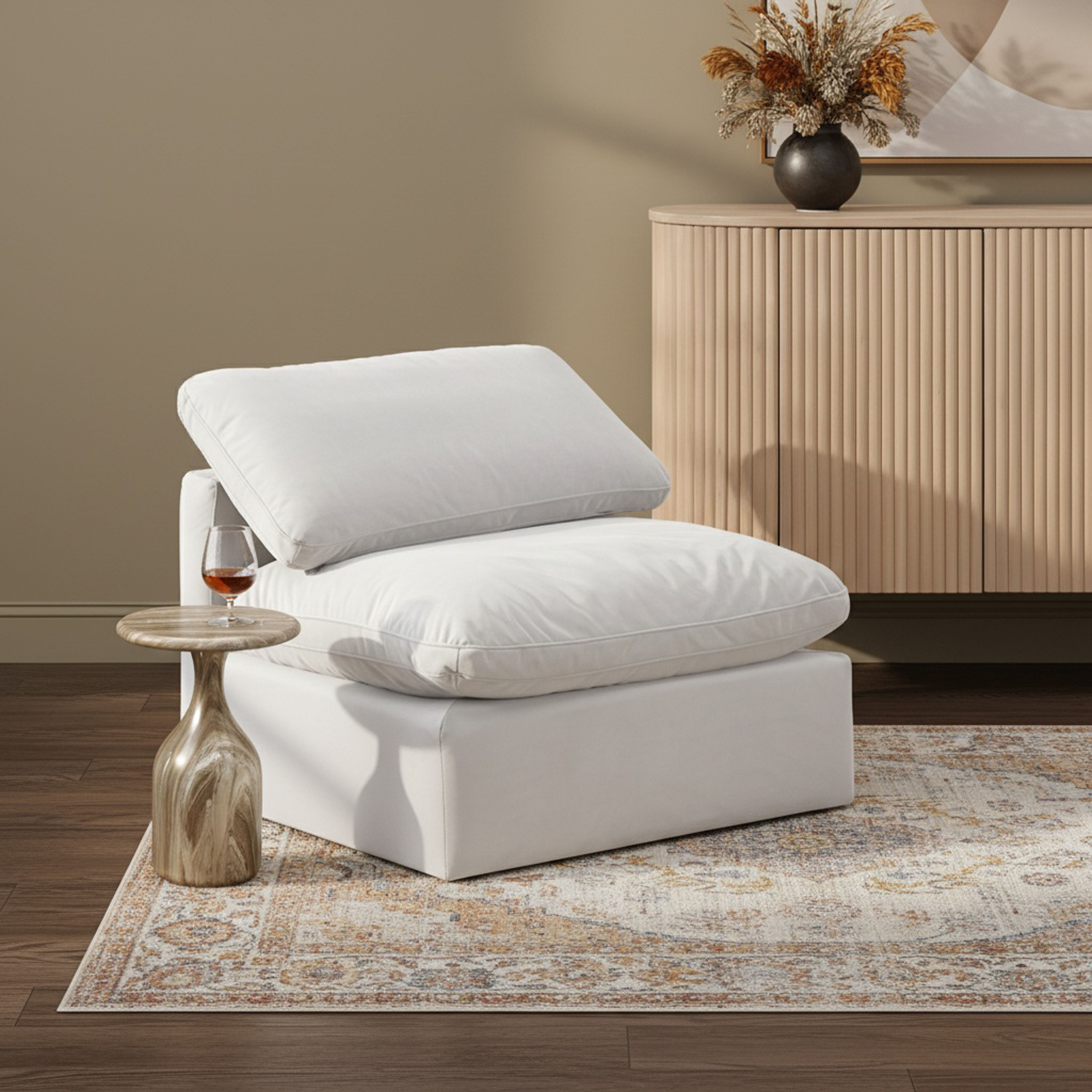 Indulge - Velvet Armless Chair - Cream