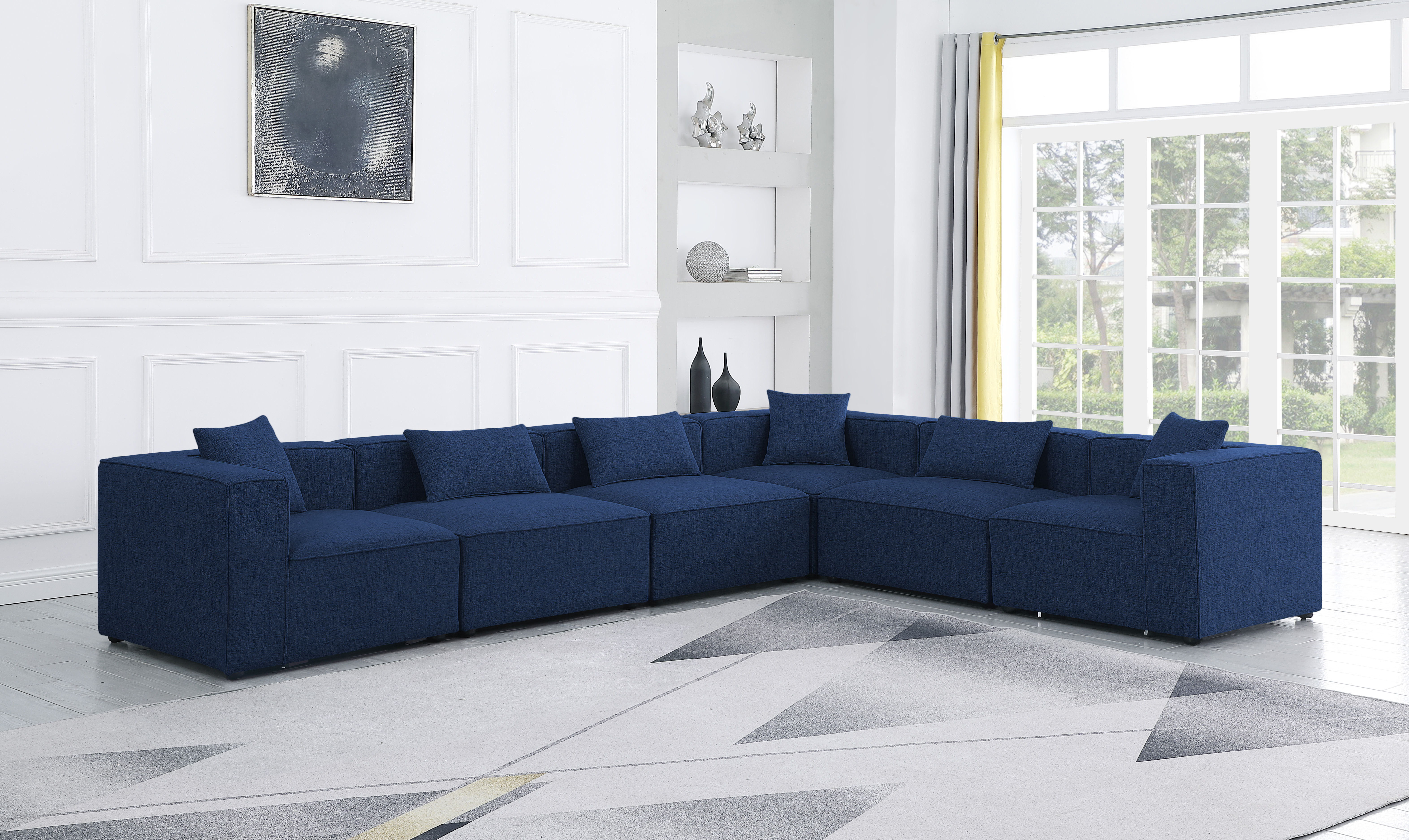 Cube - Linen 6 Piece Modular Corner Sectional - Navy
