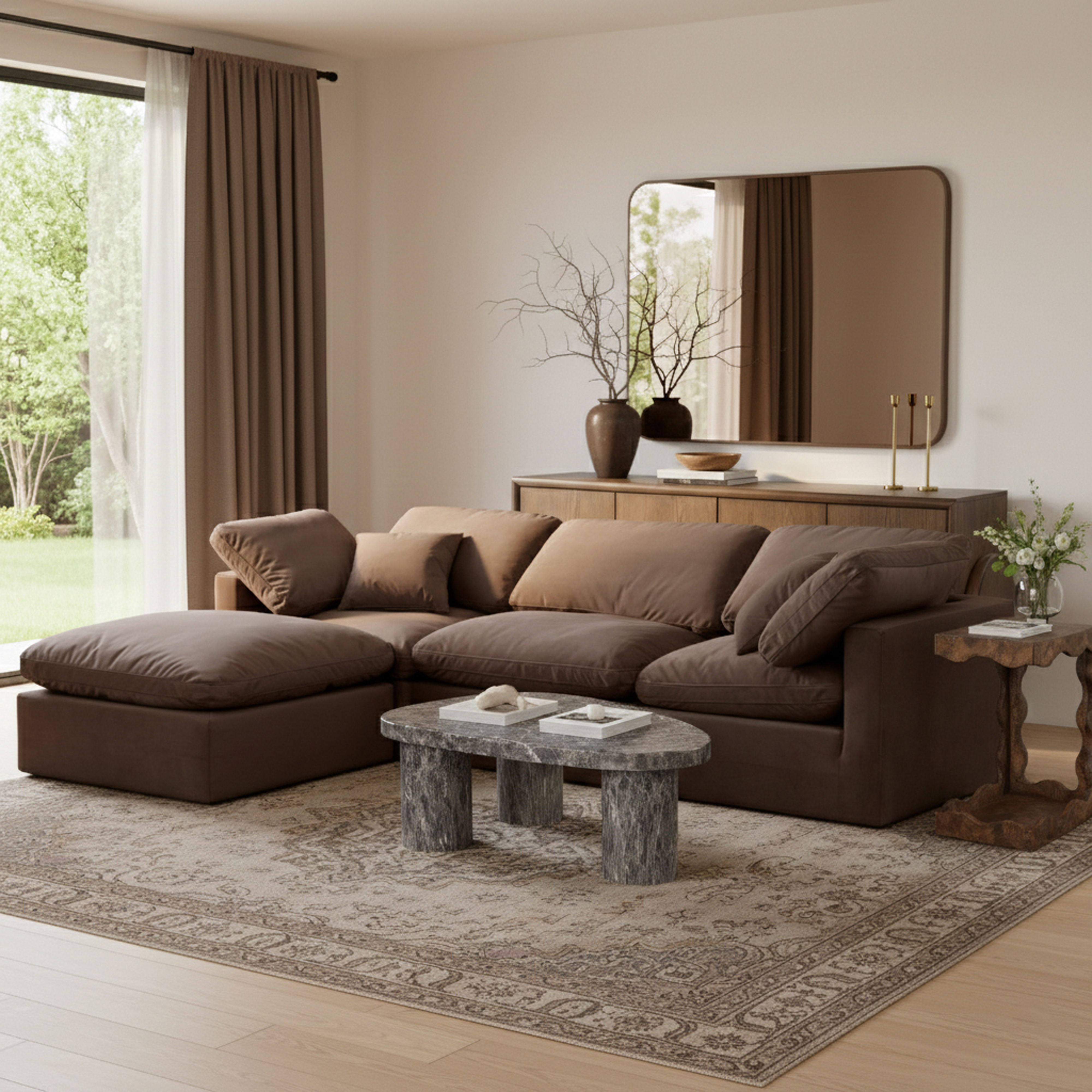 Indulge - Velvet 4 Piece Modular Sectional With Chaise - Brown