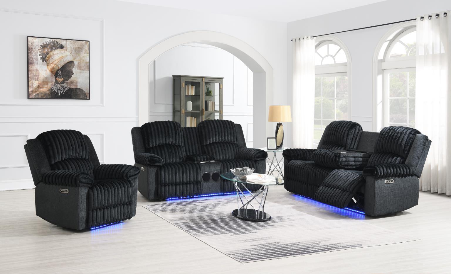 U161 - 3 Piece Living Room Set (Power Reclining Sofa & Power Reclining Loveseat, Power Reclining Chair) - Black