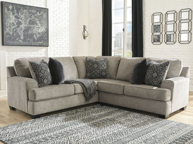 Bovarian - 3 Pc. - Left Arm Facing Sofa with Corner Wedge 2 Pc Sectional, Ottoman - Stone