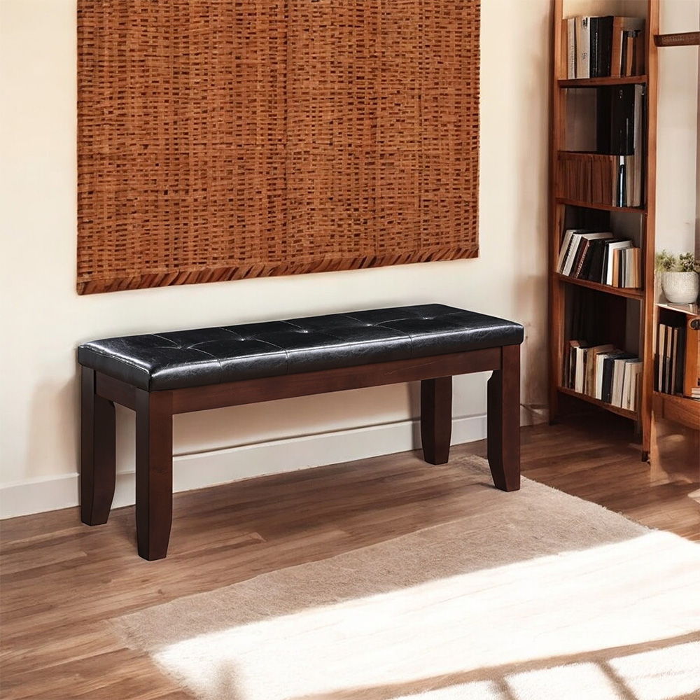 Urbana - 48" Bench - Black Synthetic Leather & Cherry, dark brown, view 5