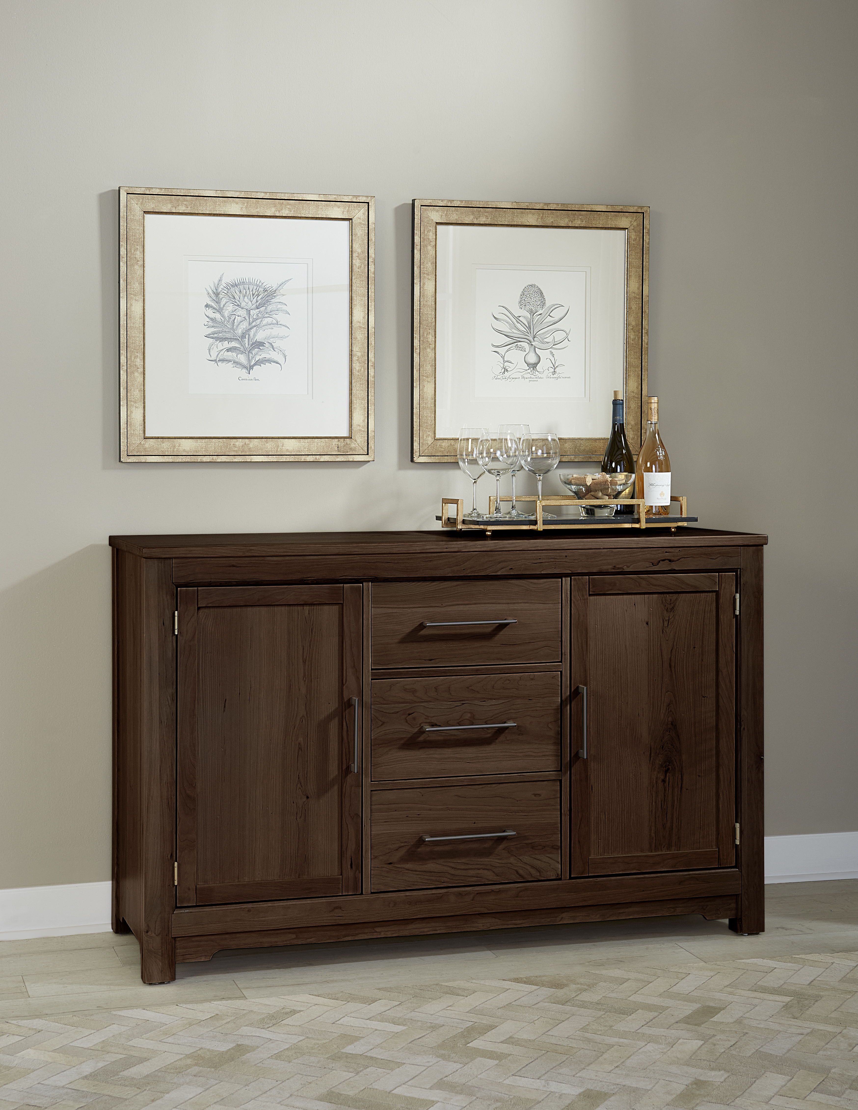 Vaughan-Bassett Crafted Cherry - Three Drawer Two Door Server - Dark Cherry