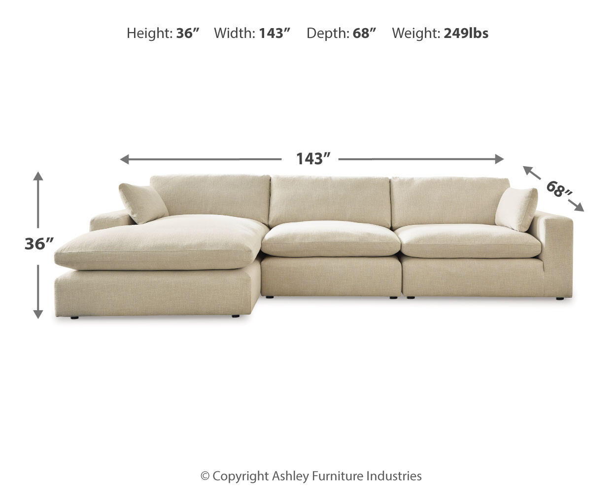 Ashley Furniture Elyza - Left Arm Facing Corner Chaise 3 Pc Sectional - Linen - Image 4