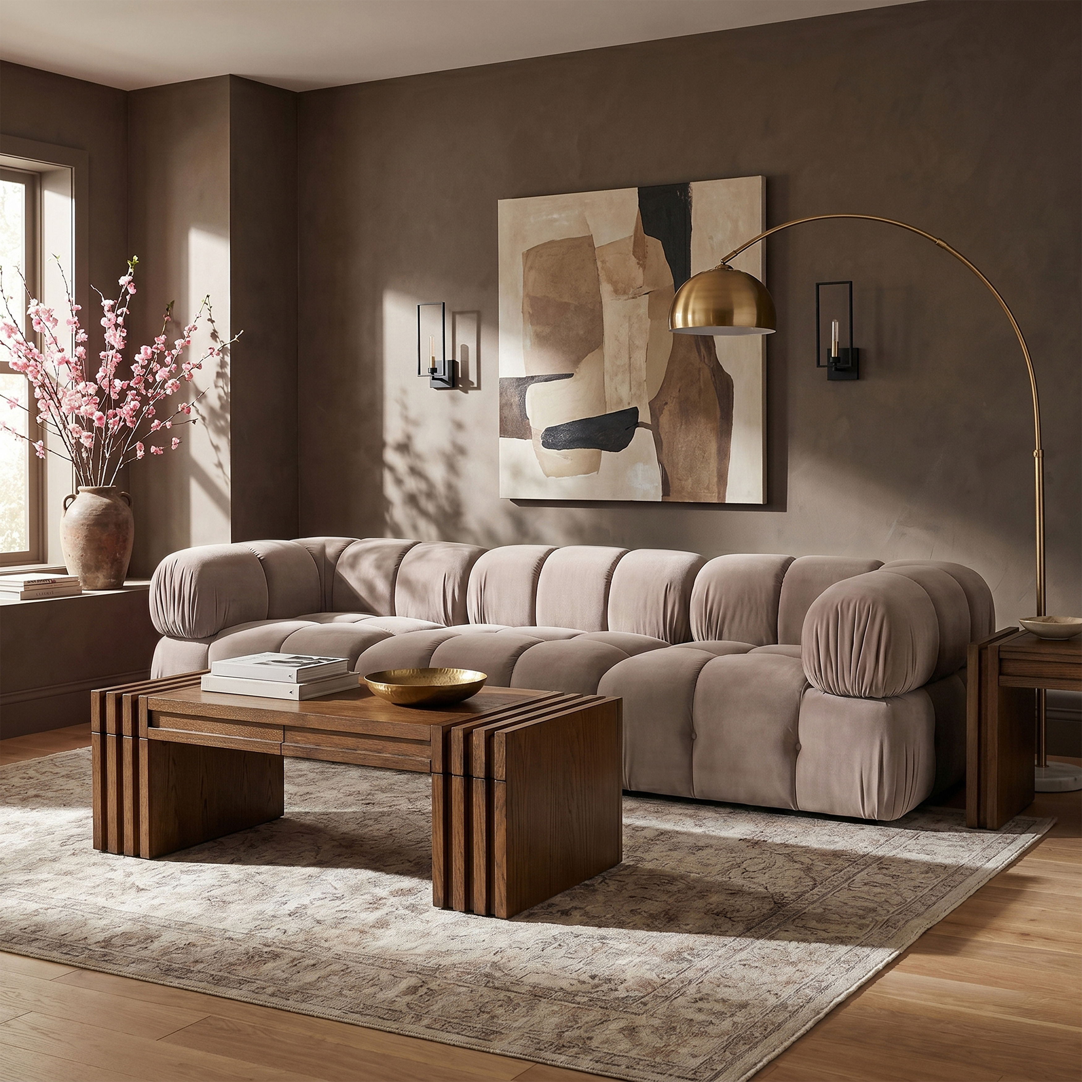 Orin - Velvet Performance Fabric Upholstered 3 pc. Modular Sofa - Beige