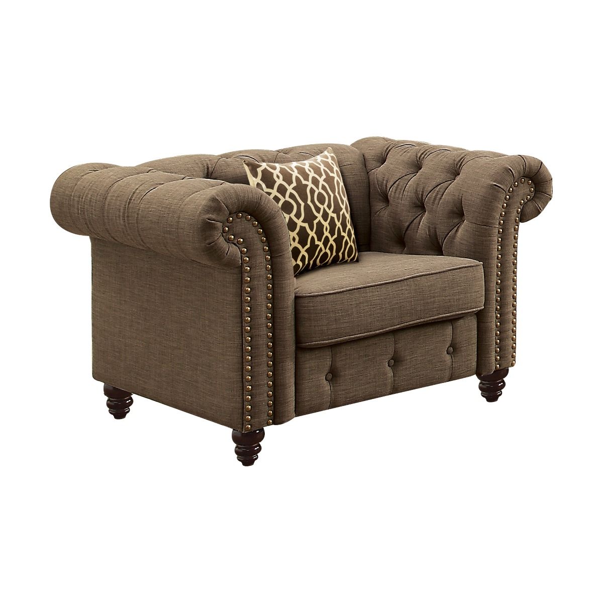 Aurelia - Chair With Pillow - Brown Linen, light brown