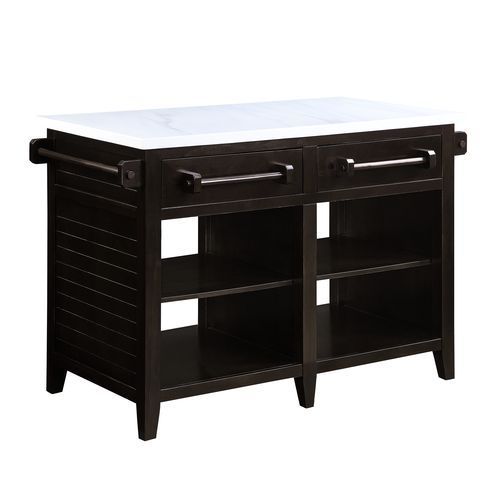 Darwid - Kitchen Island - Marble Top Top & Espresso, white, view 2