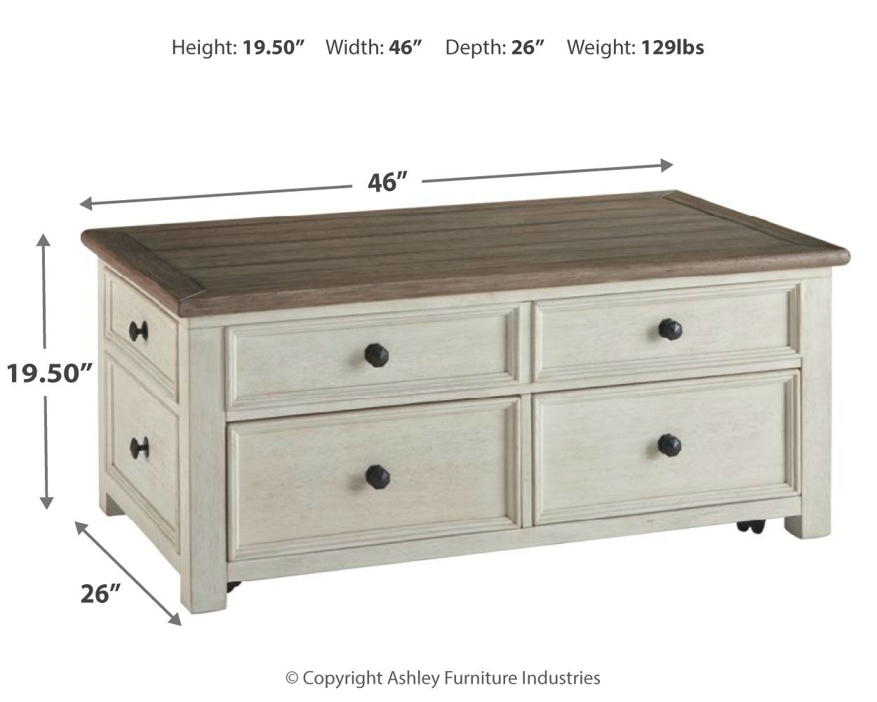 Ashley Furniture Bolanburg - Lift Top Cocktail Table - White / Brown / Beige - Image 4
