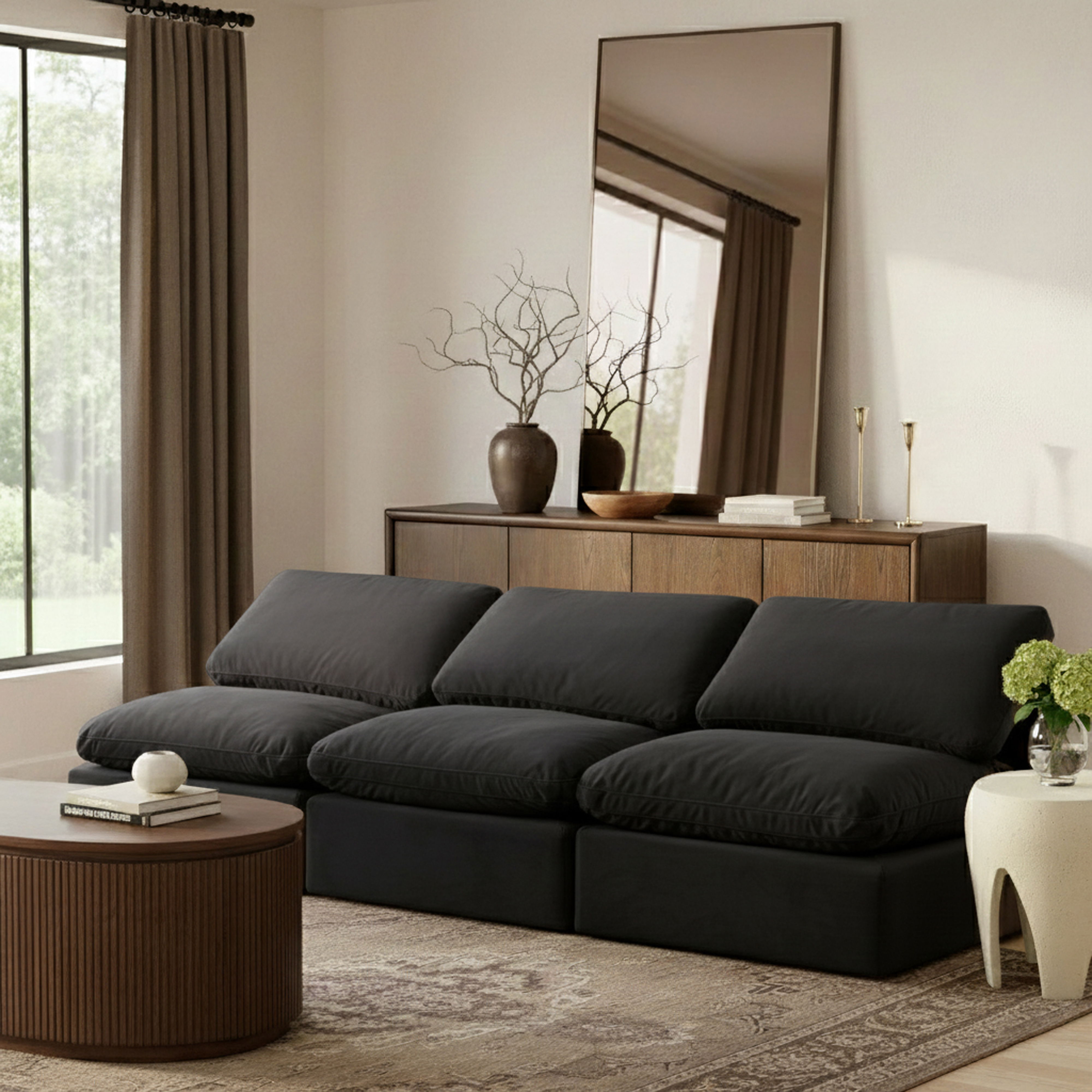 Indulge - Velvet 3 Piece Modular Armless Sofa - Black