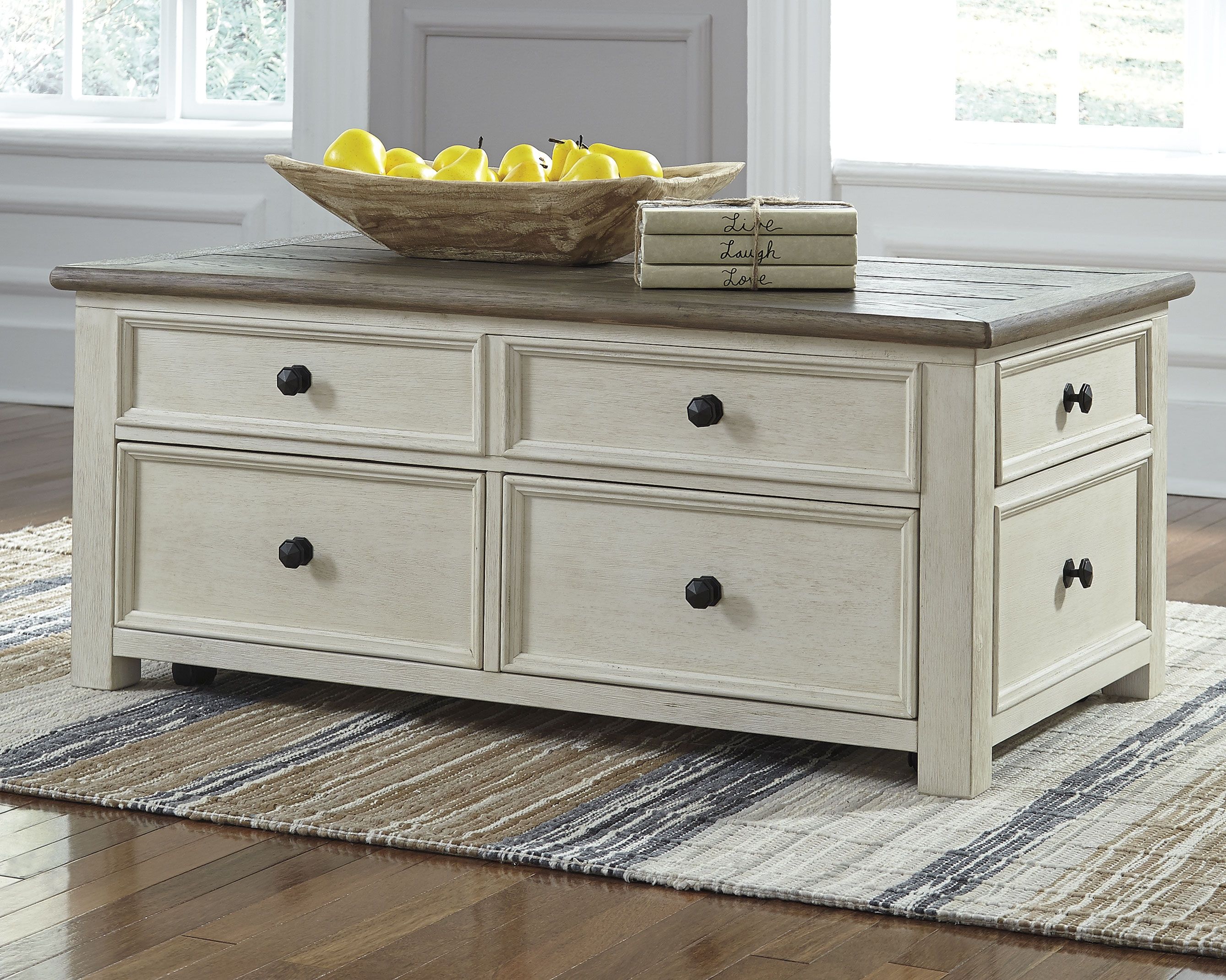 Ashley Furniture Bolanburg - Lift Top Cocktail Table - White / Brown / Beige - Image 2